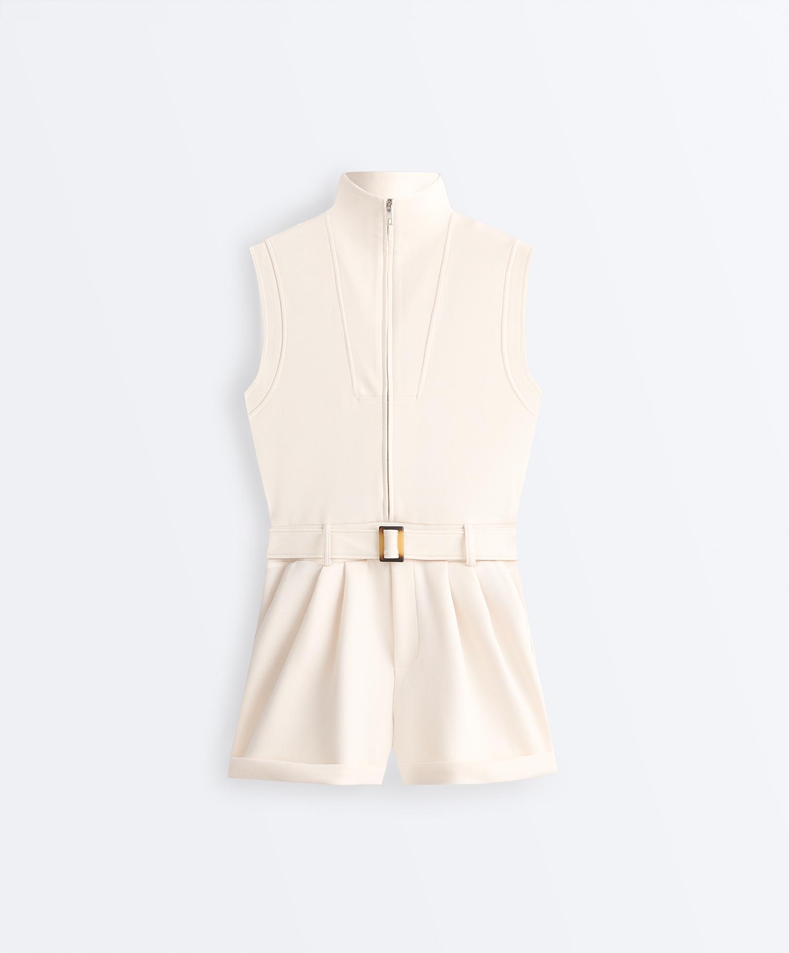 Cotton piqué short jumpsuit — PALE ECRU