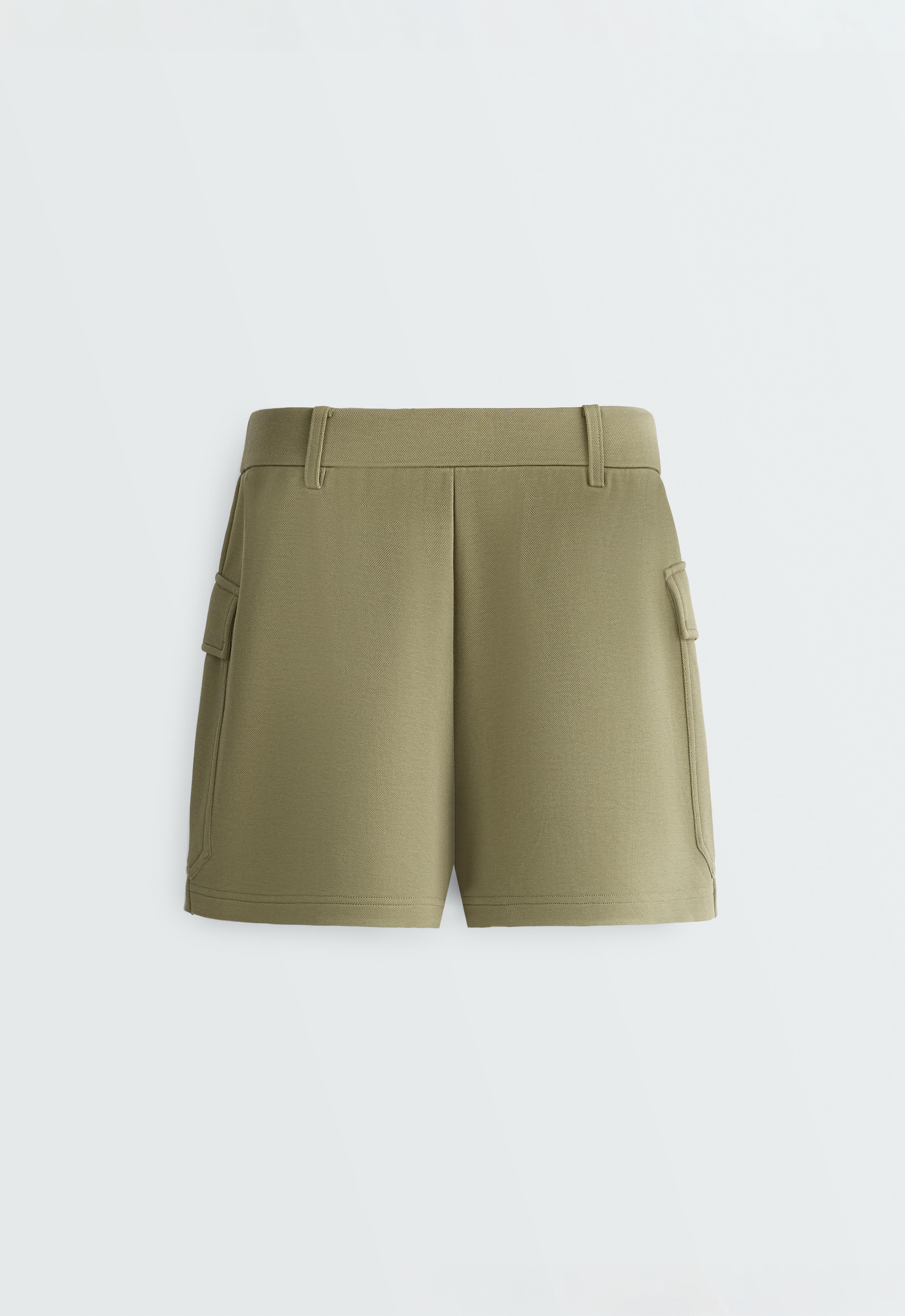 Short piqué skirt with cotton pockets — YELLOW GREEN