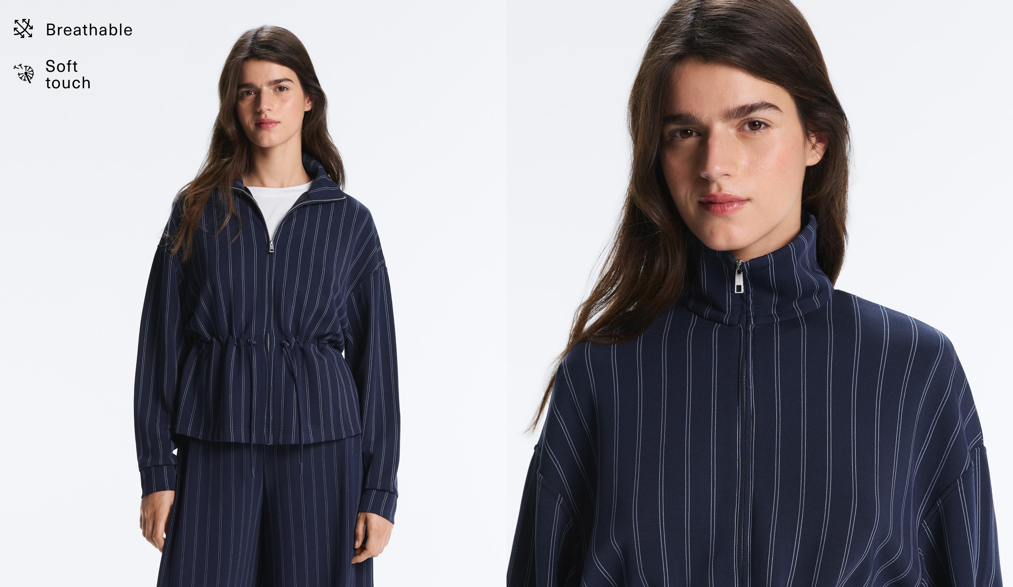 Soft-touch modal jacket with adjustable waist and high collar