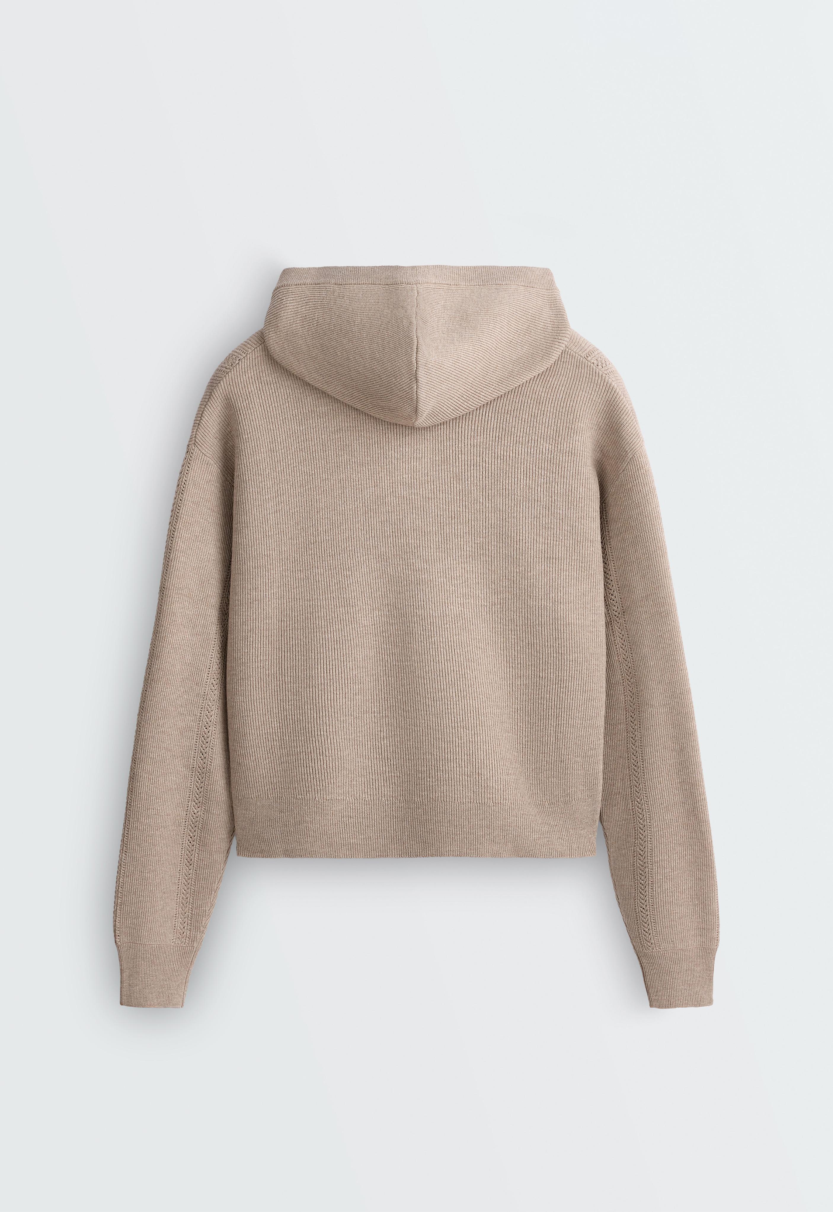 Open-knit hooded jacket — SOFT MINK