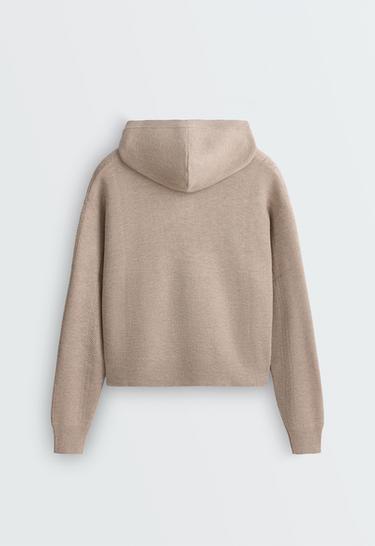 Open-knit hooded jacket — SOFT MINK 7