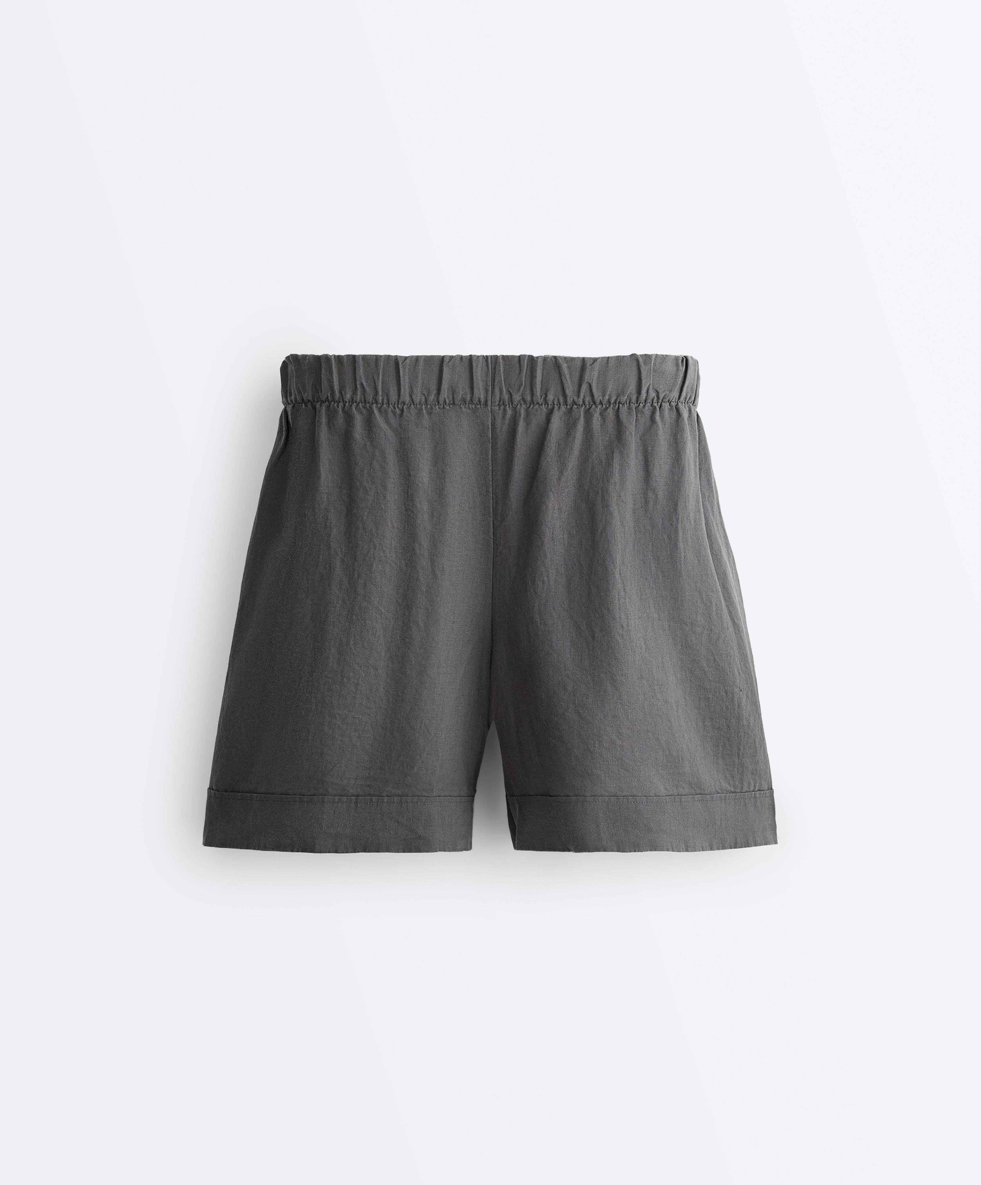 100% linen Bermuda shorts — STEEL GREY