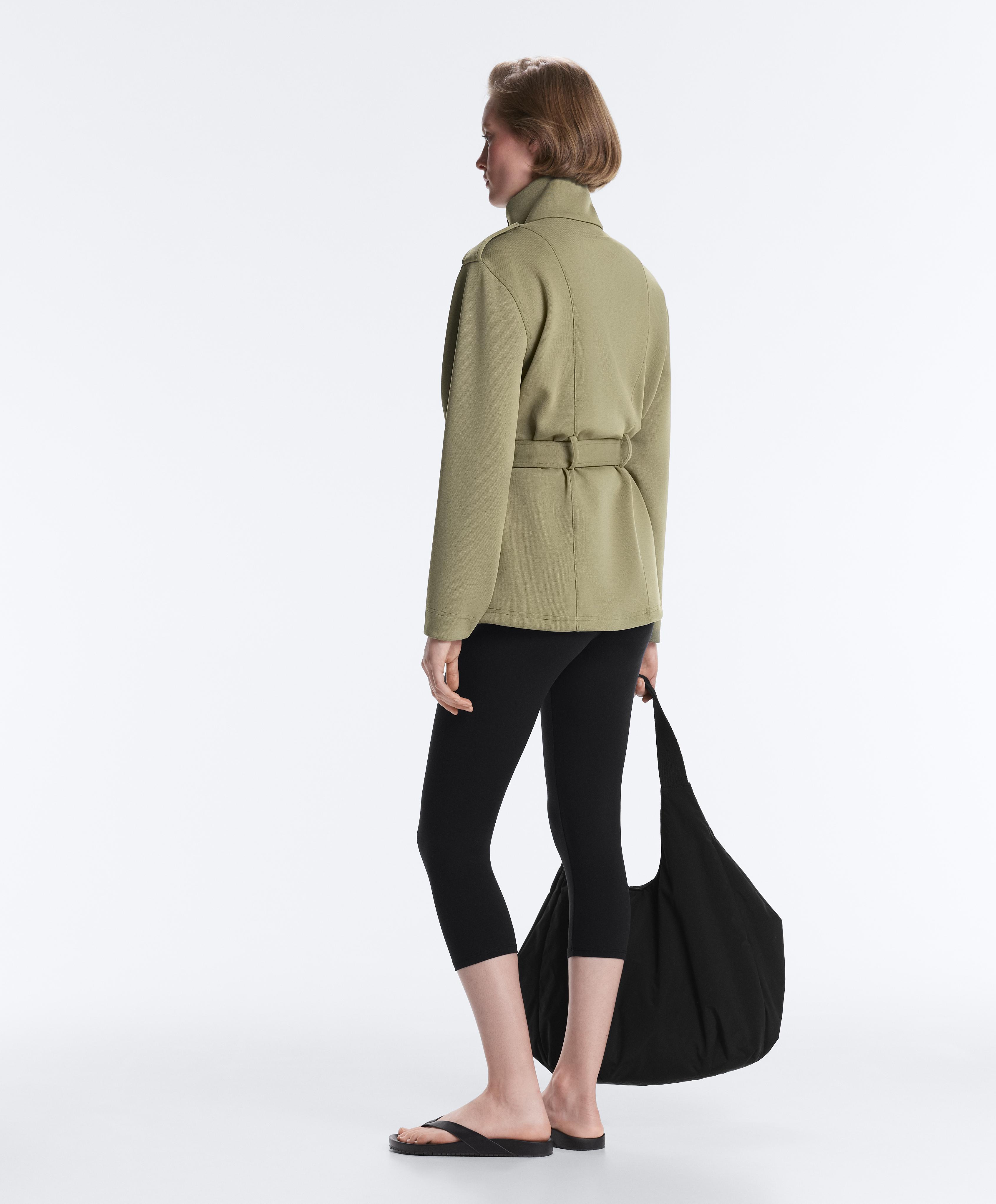 Long utility pique jacket with belt — YELLOW GREEN