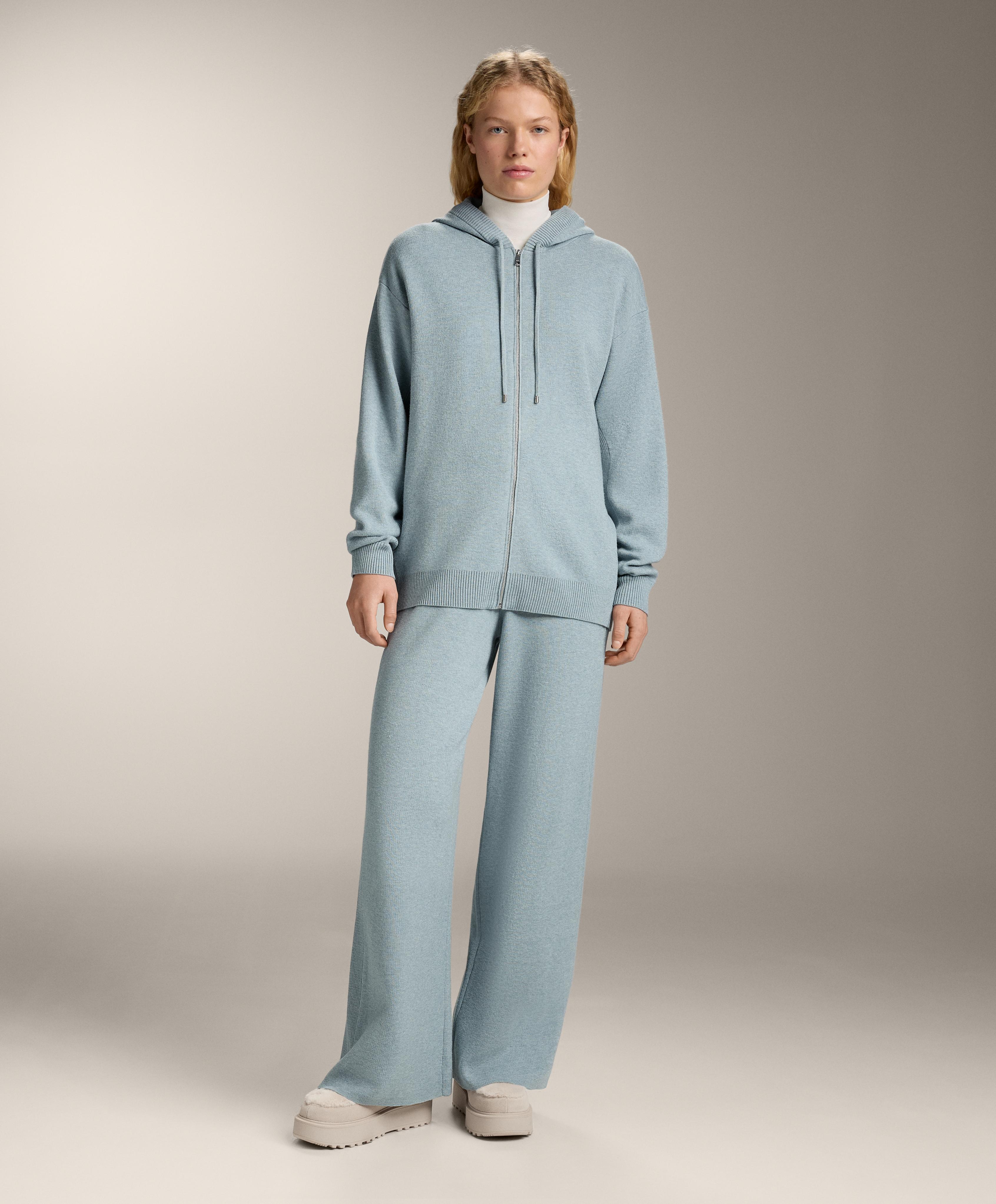 Straight-leg knit trousers with side rib - Sale