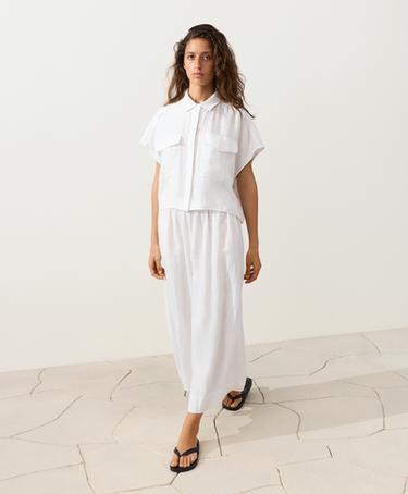 100% linen super wide-leg cropped trousers — WHITE  6