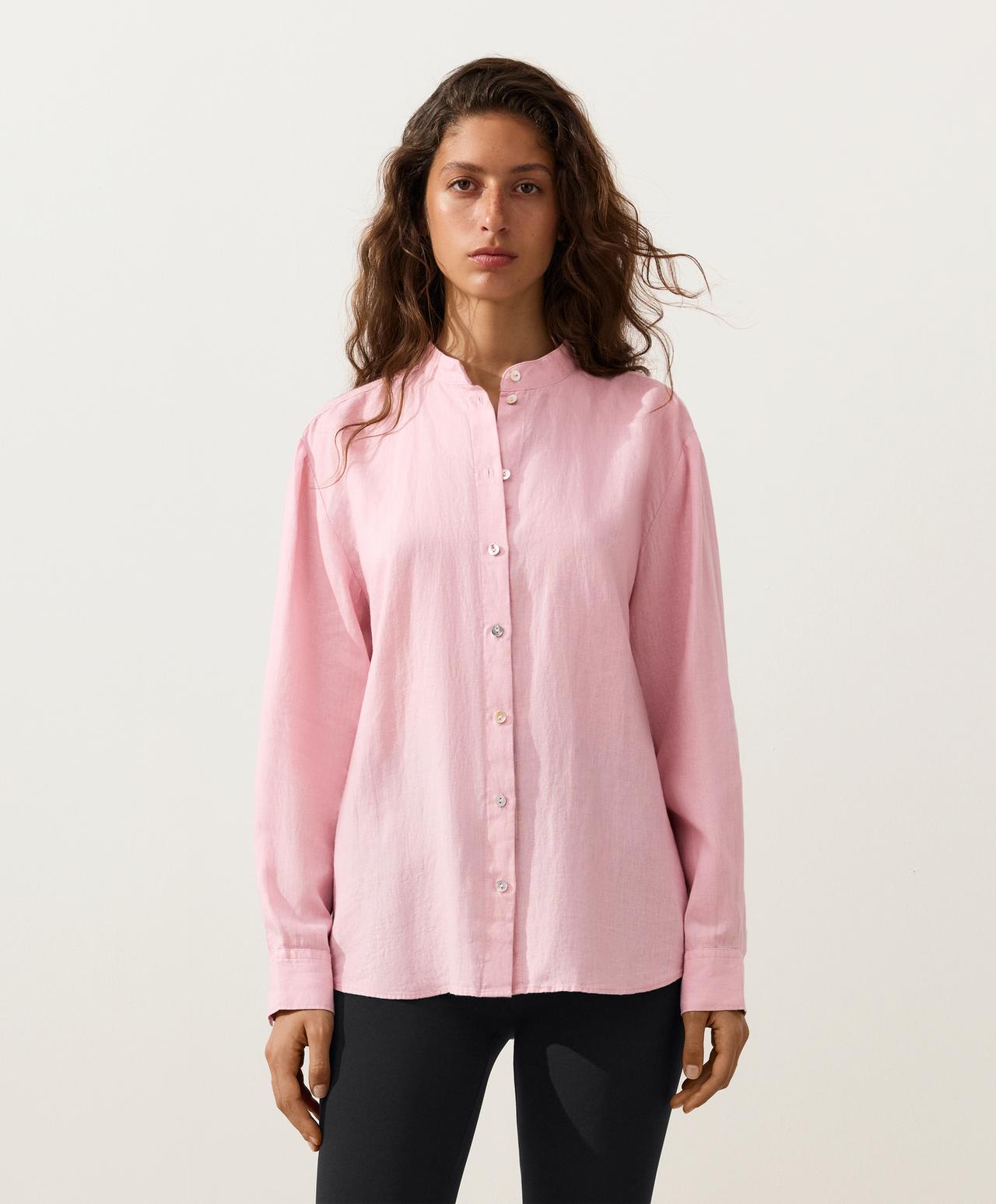 100% linen stand-up collar shirt — PALE PINK