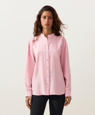 100% linen stand-up collar shirt — PALE PINK 1