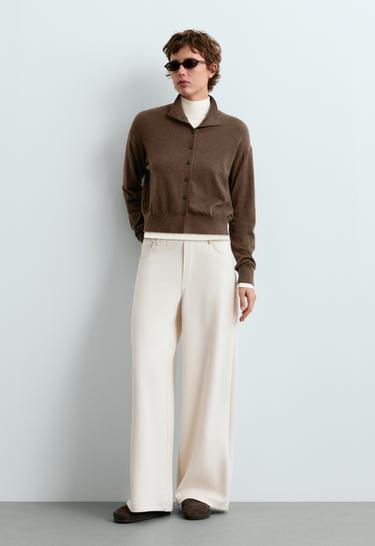 Buttoned knit jacket — TAUPE                    1