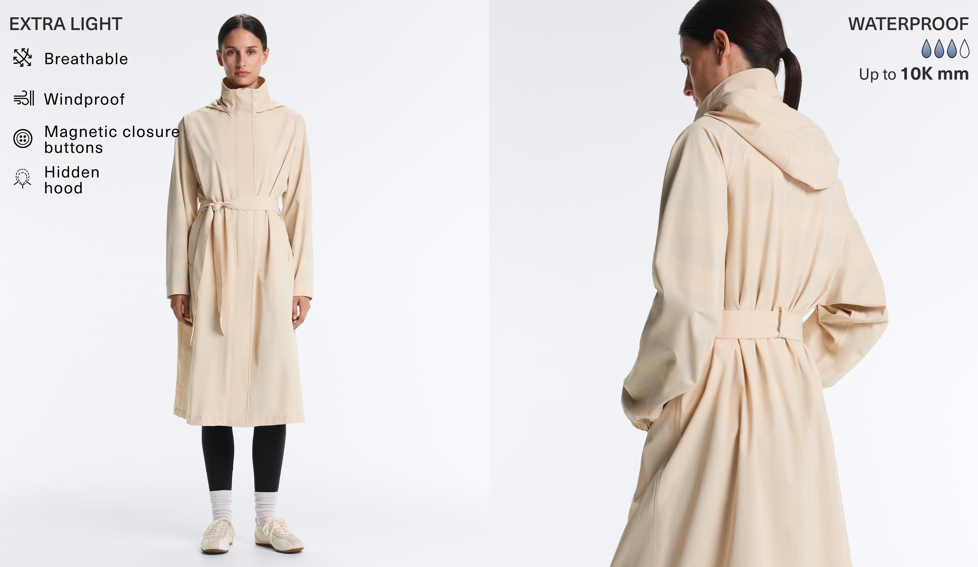 Long extra lightweight 10k waterproof jacket — PALE BEIGE