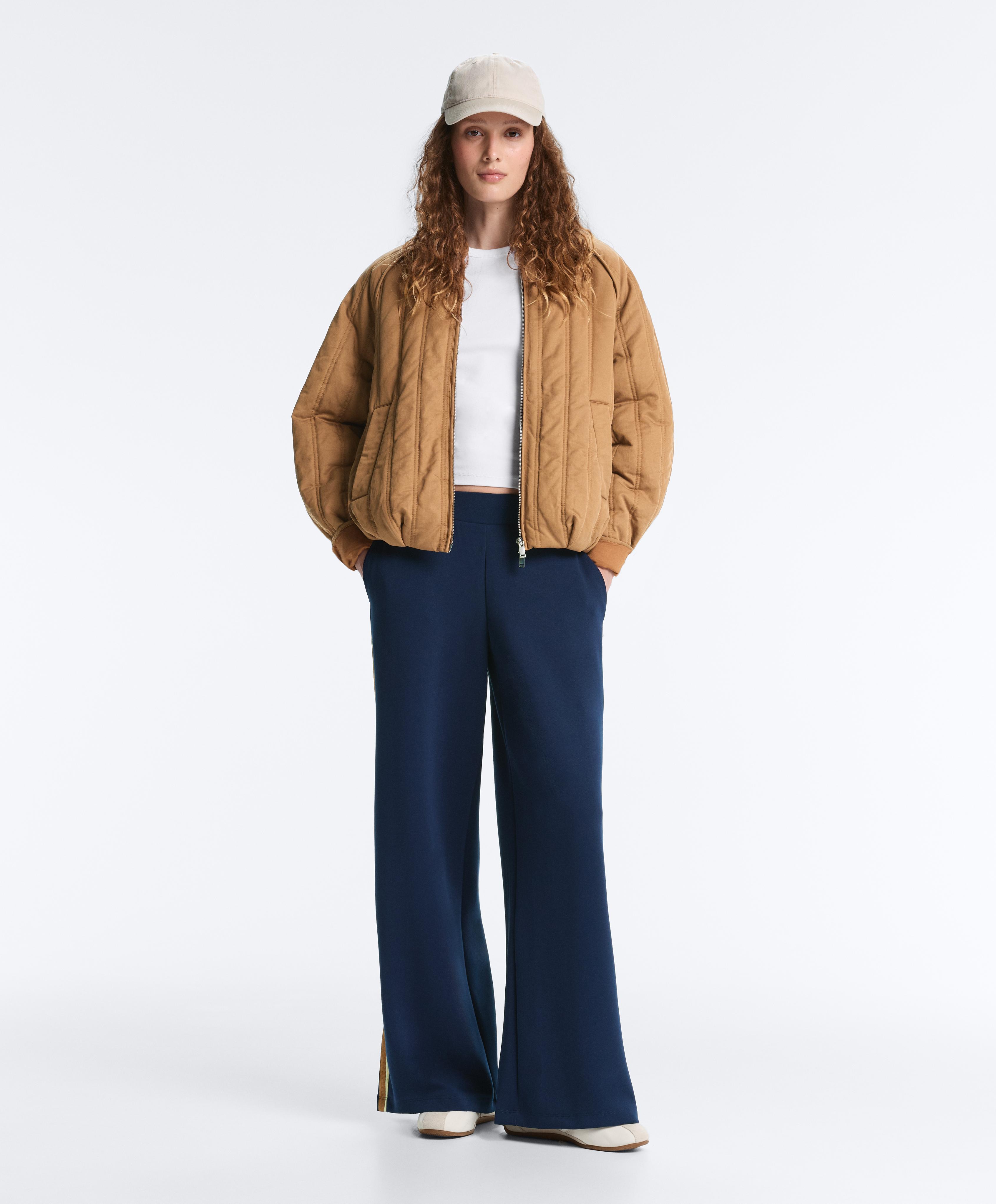 Twill straight-leg trousers with side tape — NAVY BLUE