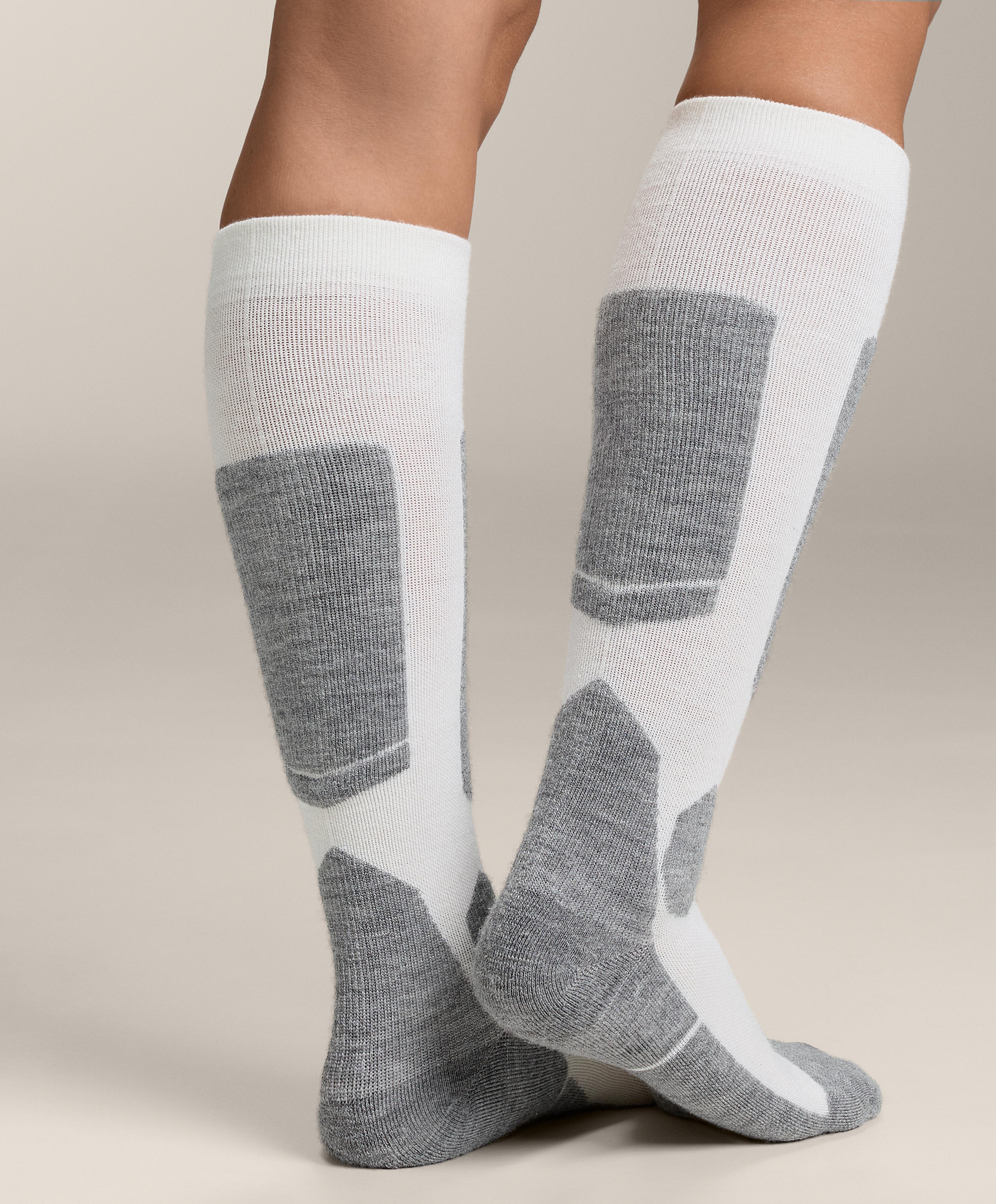 WOOLMARK® wool blend long ski socks — PALE ECRU