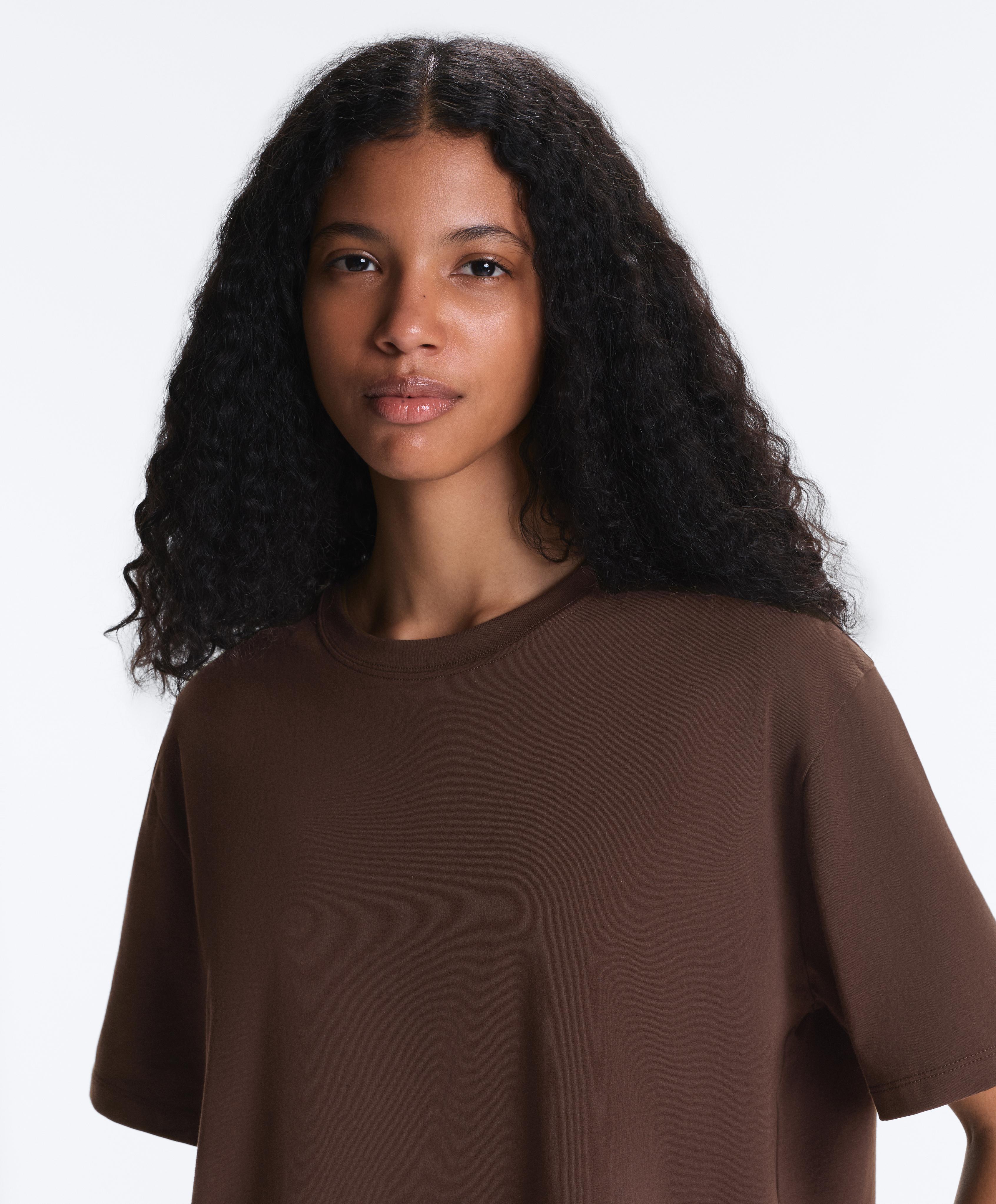 Boxy short-sleeved cotton blend T-shirt — DARK BROWN