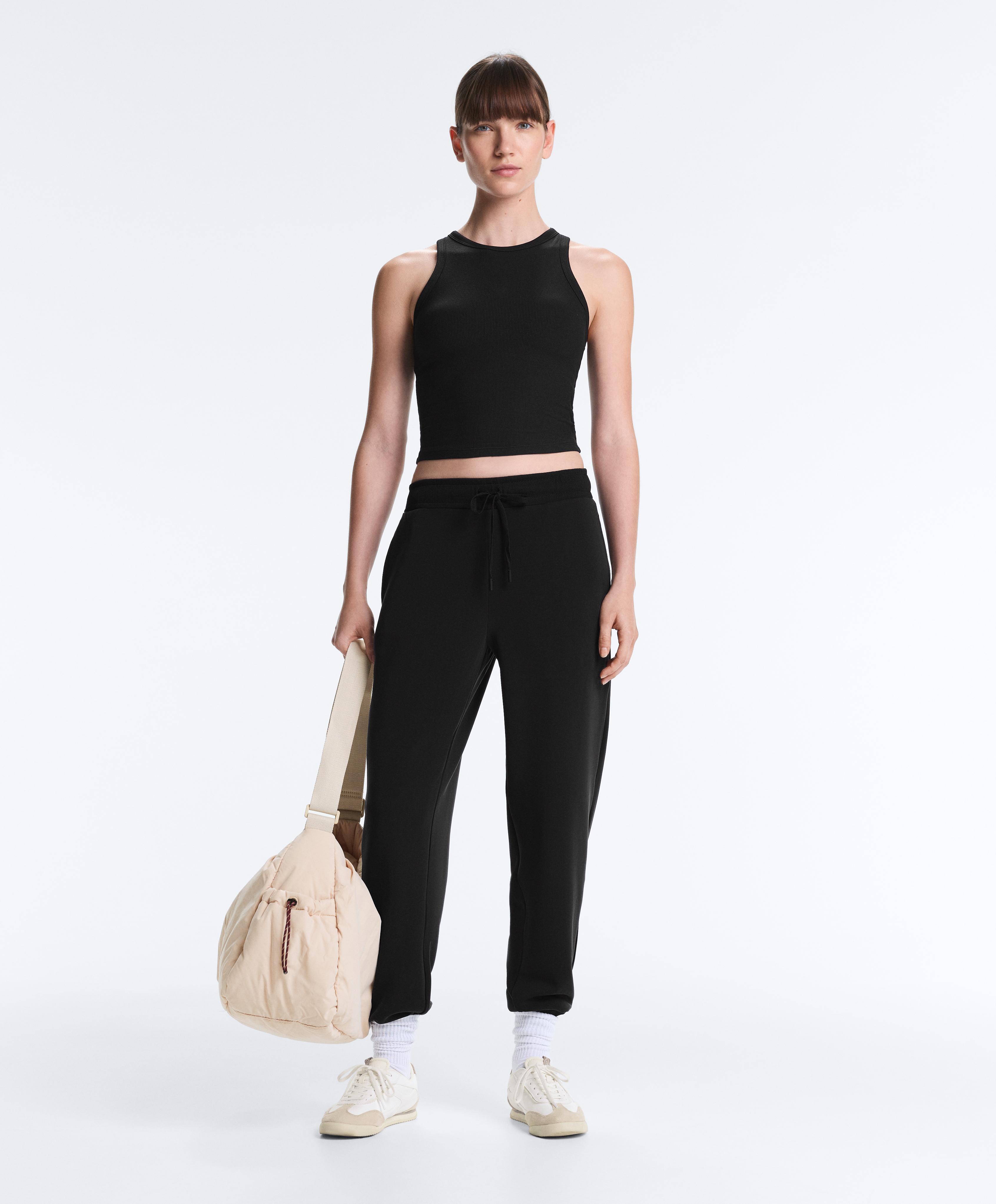 Rib modal blend long tank top — BLACK