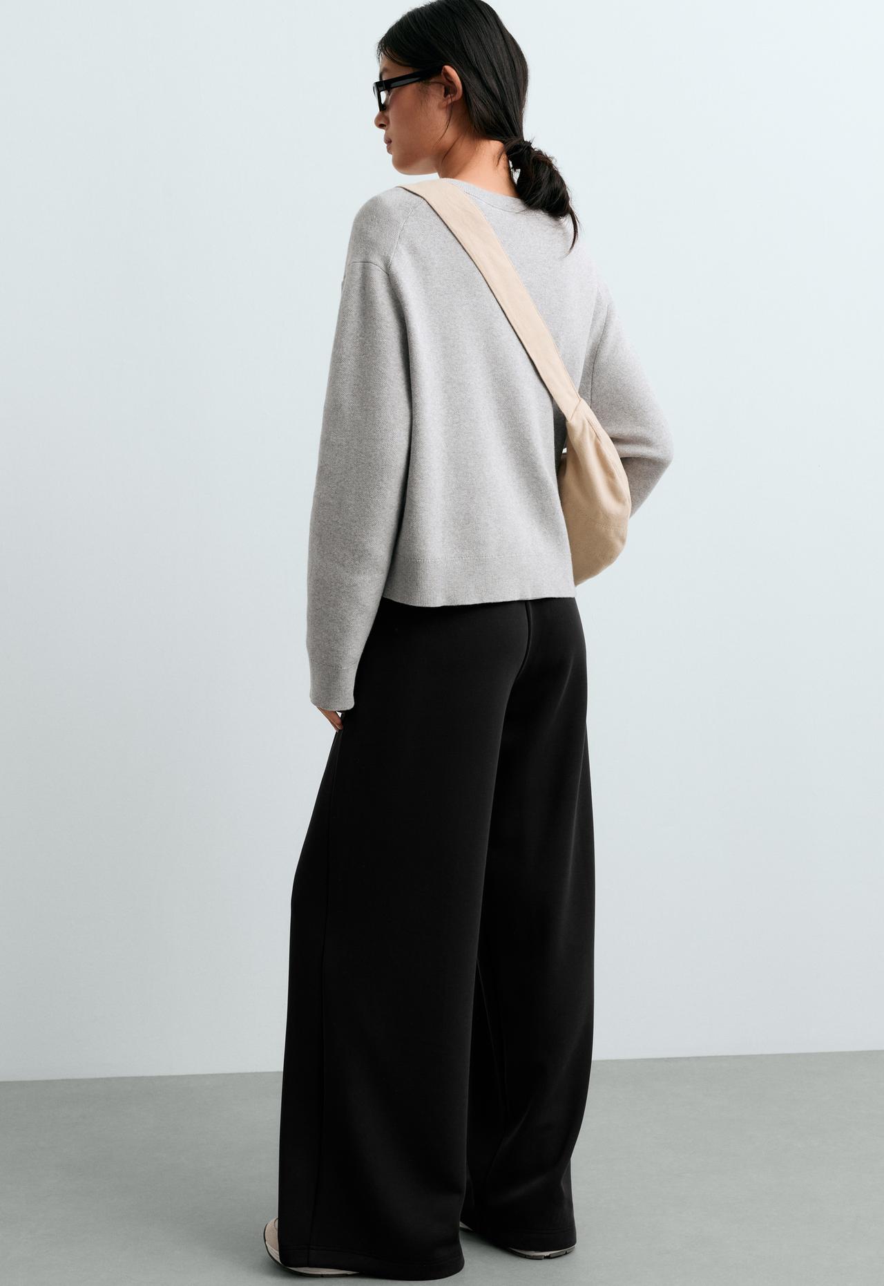 Straight-leg trousers with modal and crease — BLACK