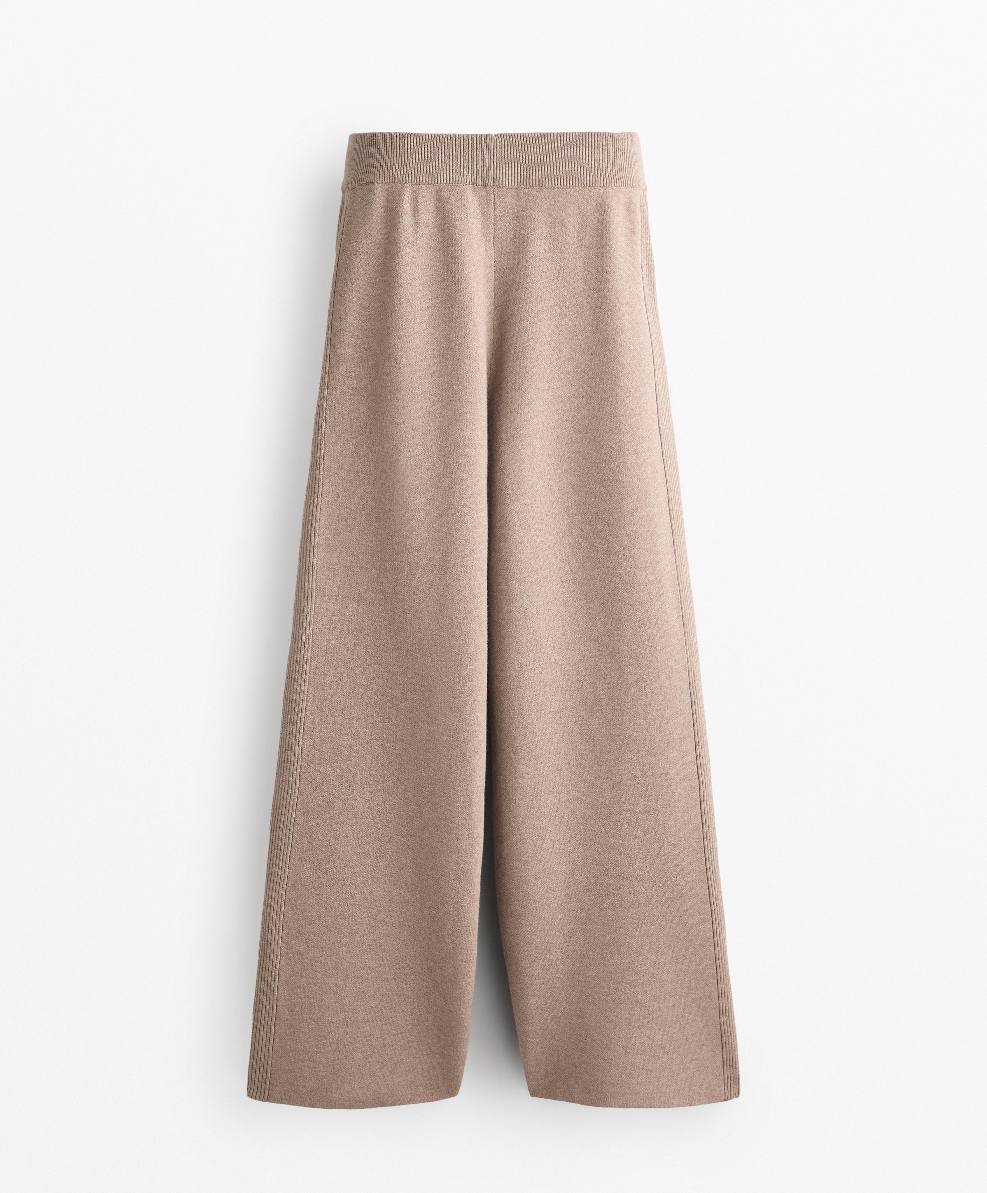 Side rib straight-leg knit trousers