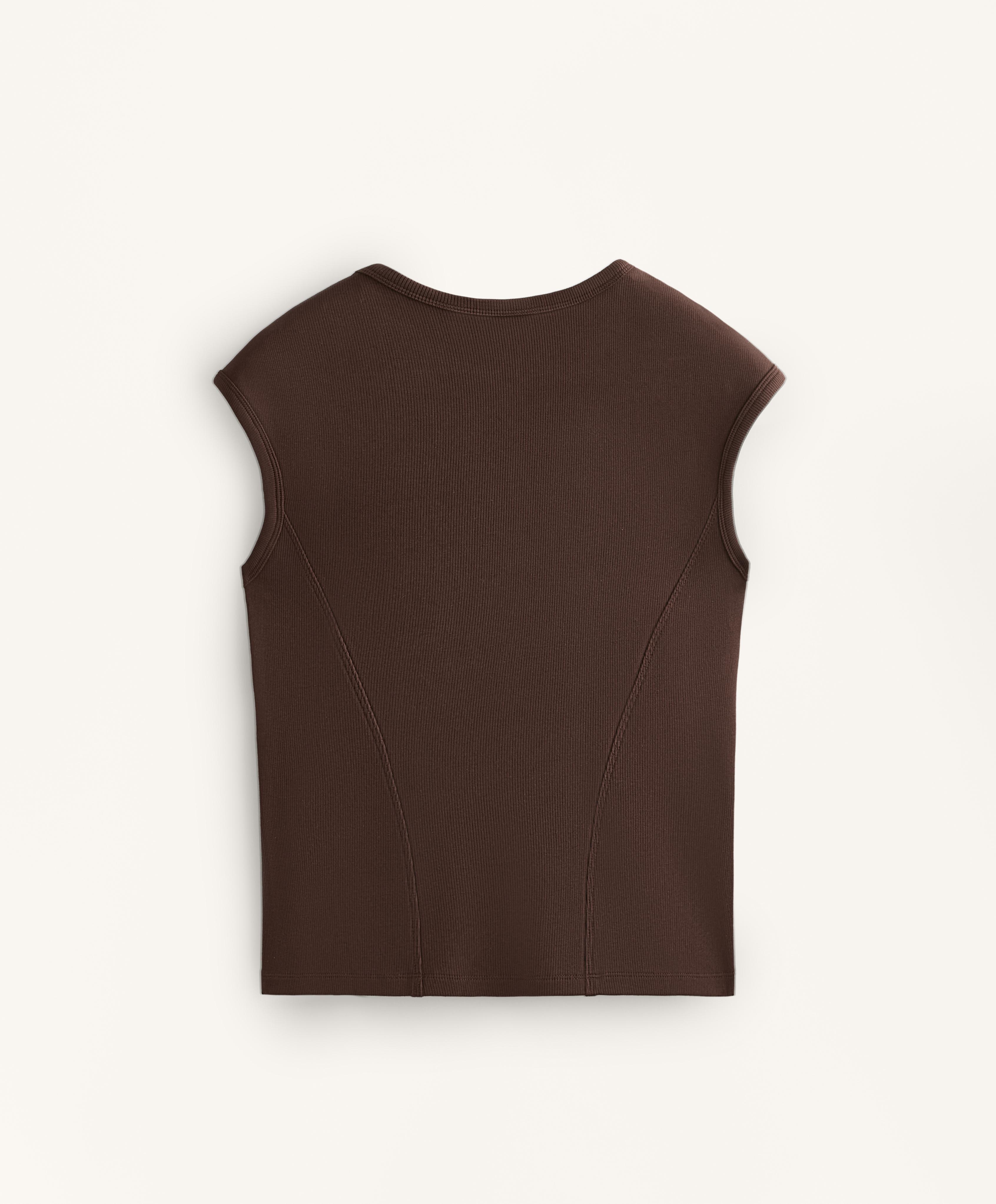 Short-sleeved rib top with cotton and modal — BROWN