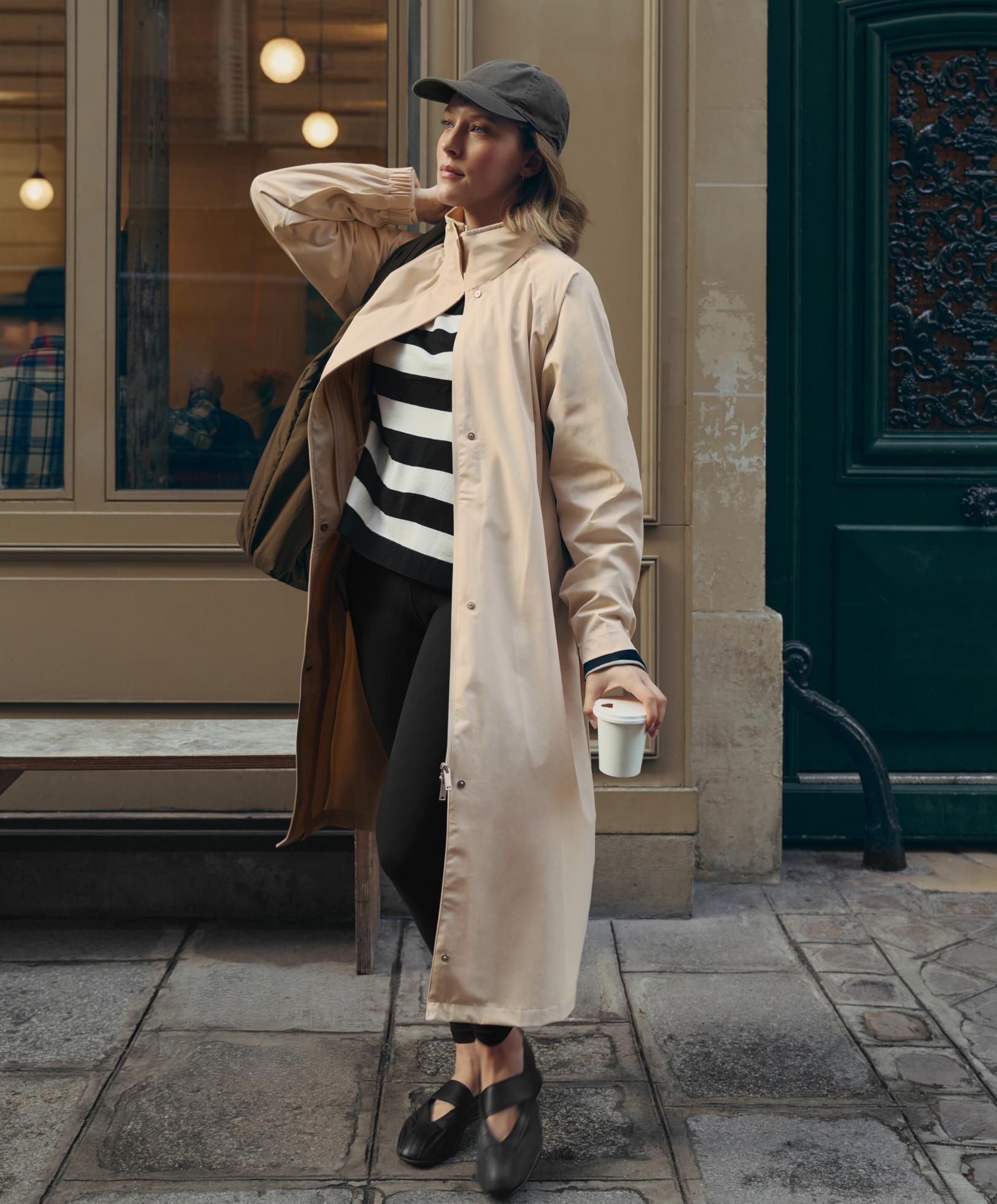 Long extra lightweight 10k waterproof jacket — PALE BEIGE