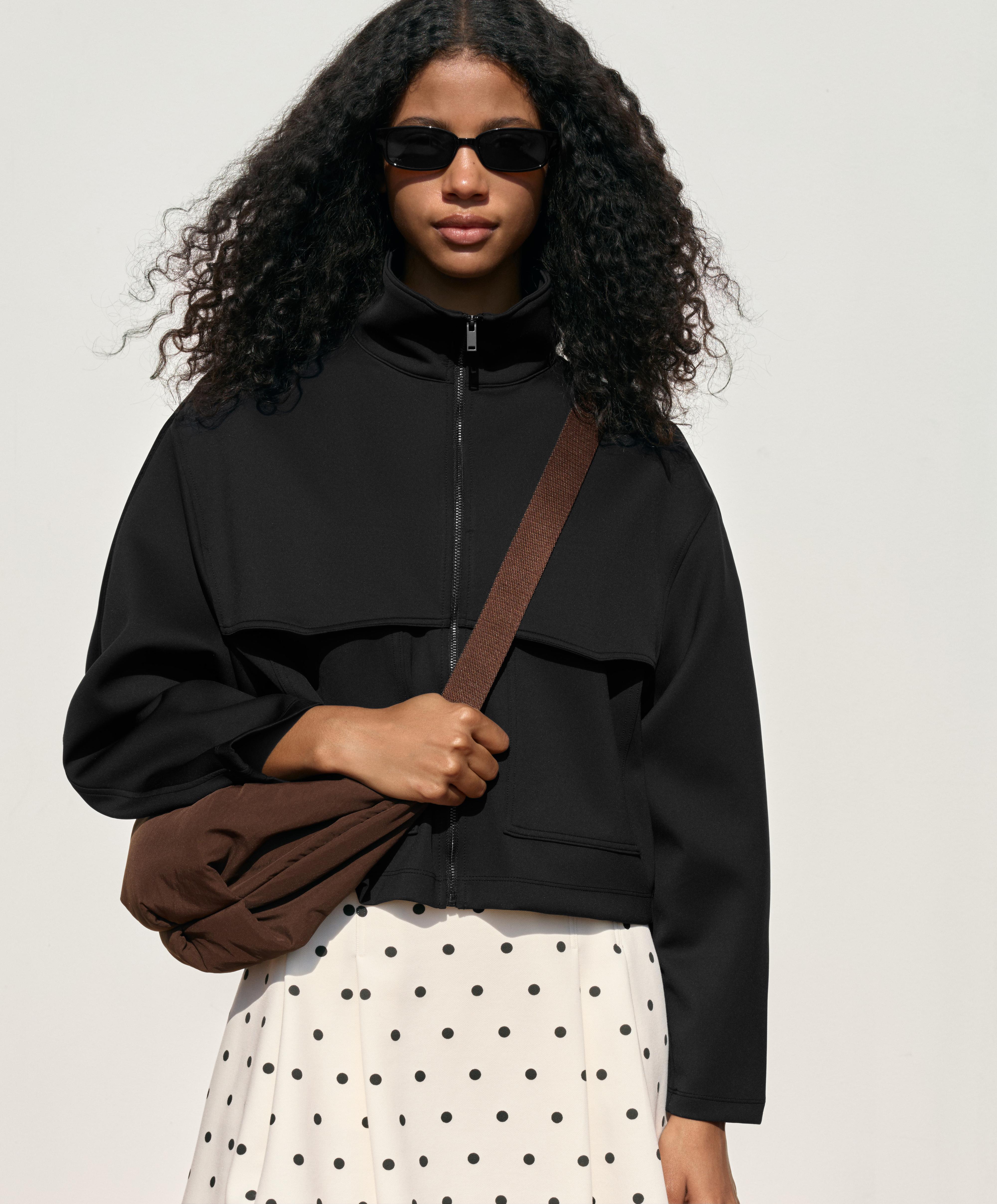 Boxy neoprene-effect jacket — BLACK