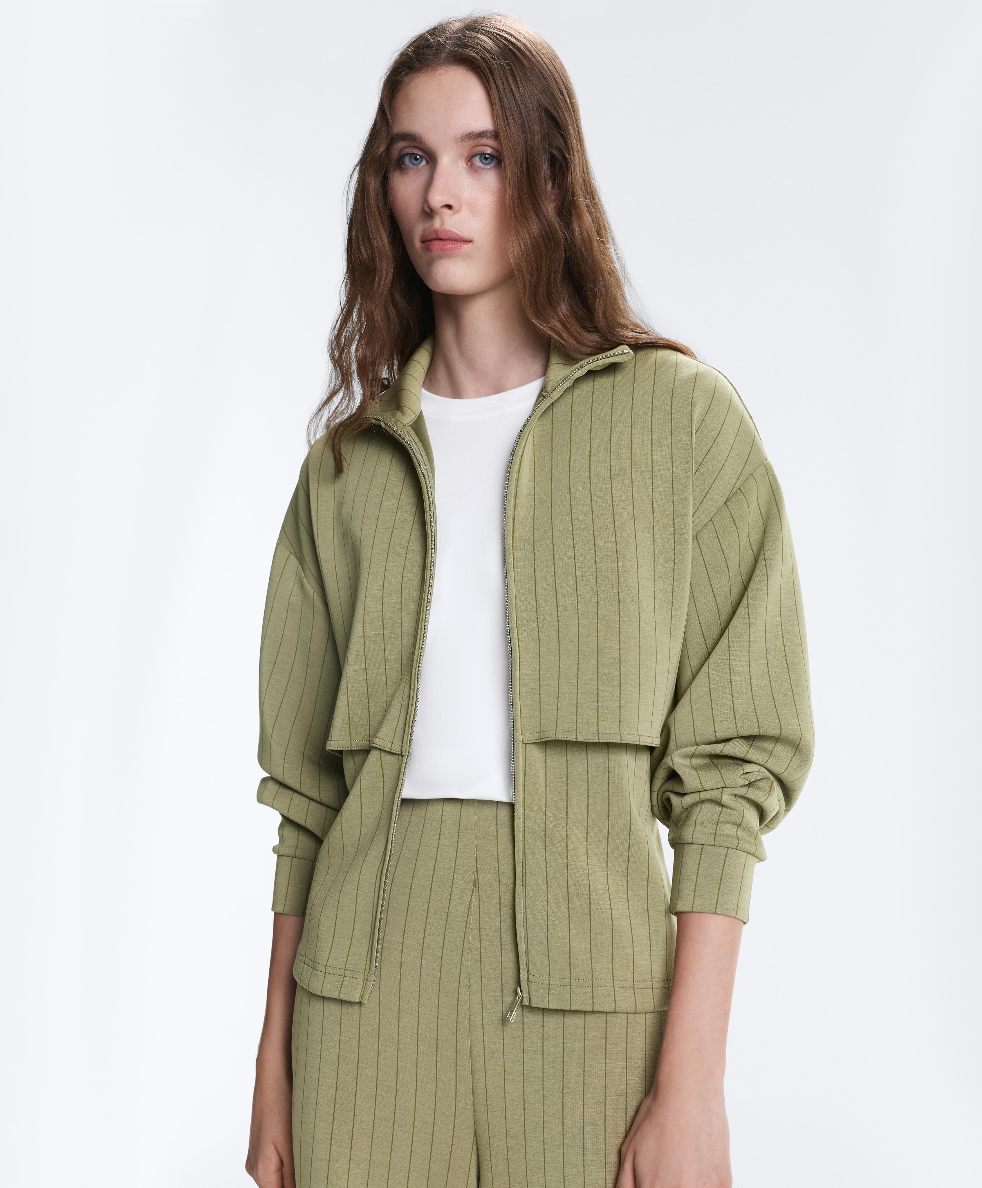 Boxy cape jacket with soft-touch modal pinstripe — YELLOW GREEN