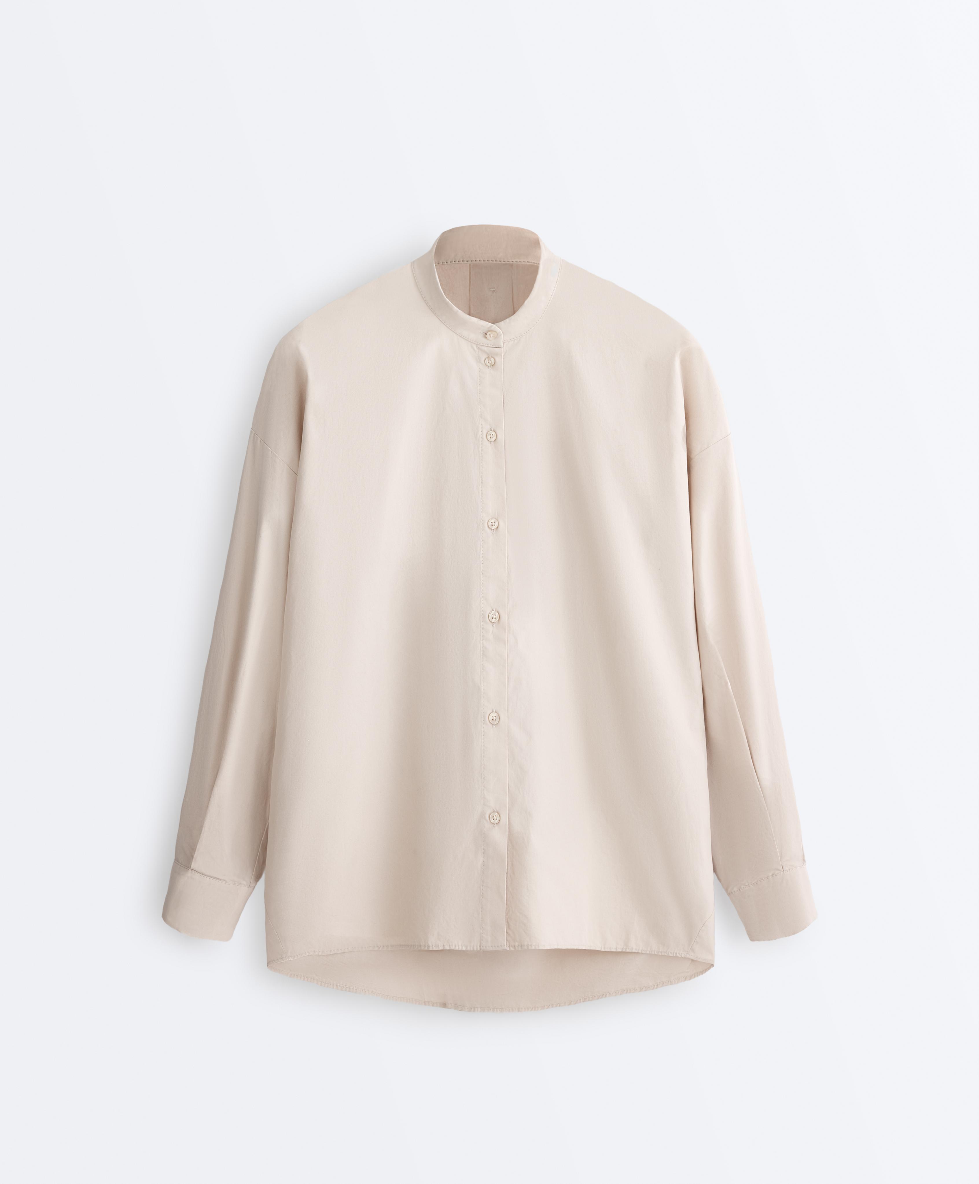 100% cotton stand-up collar shirt — PALE MINK