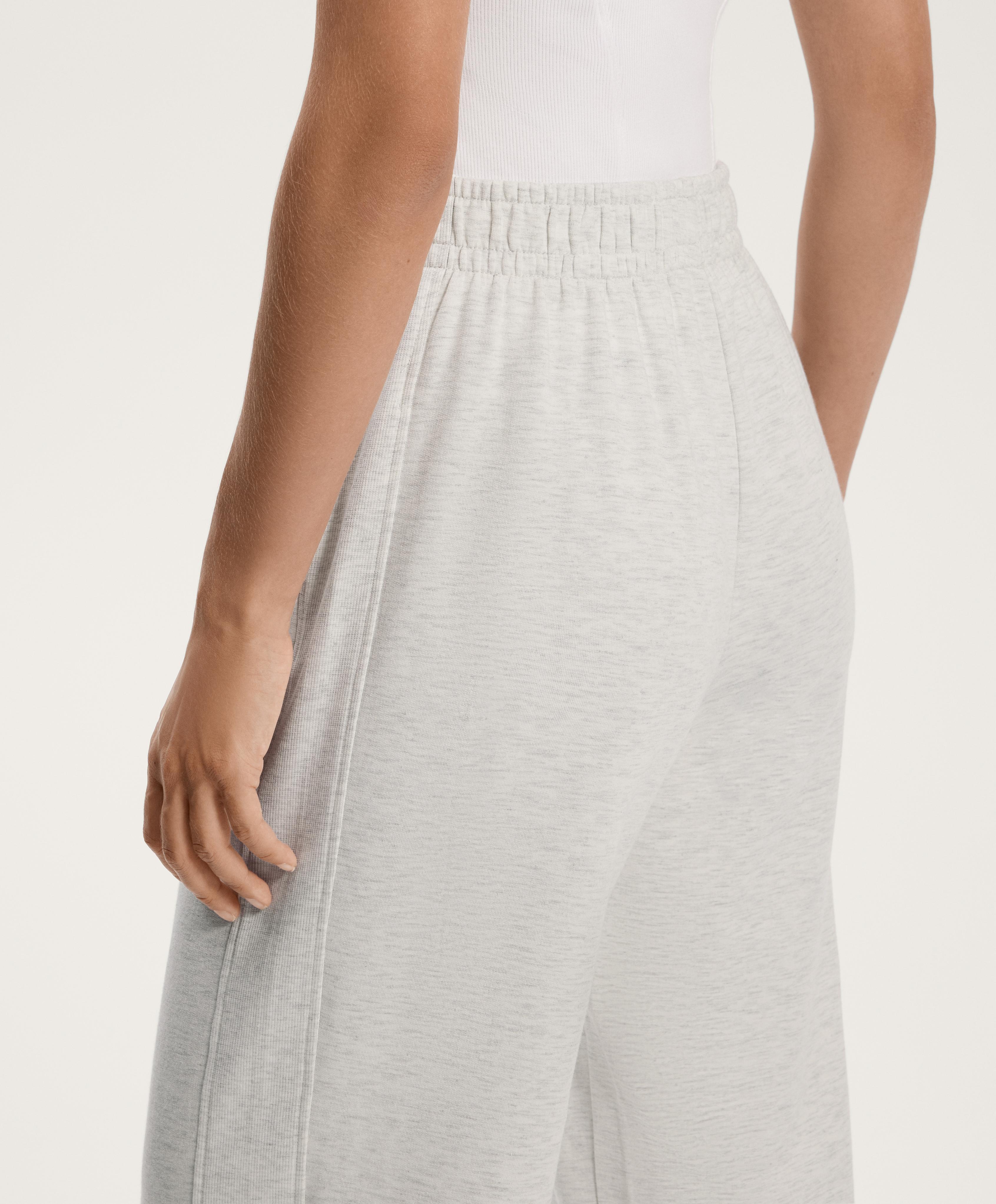 Wide leg trousers with rib detail in cotton and modal - Sale