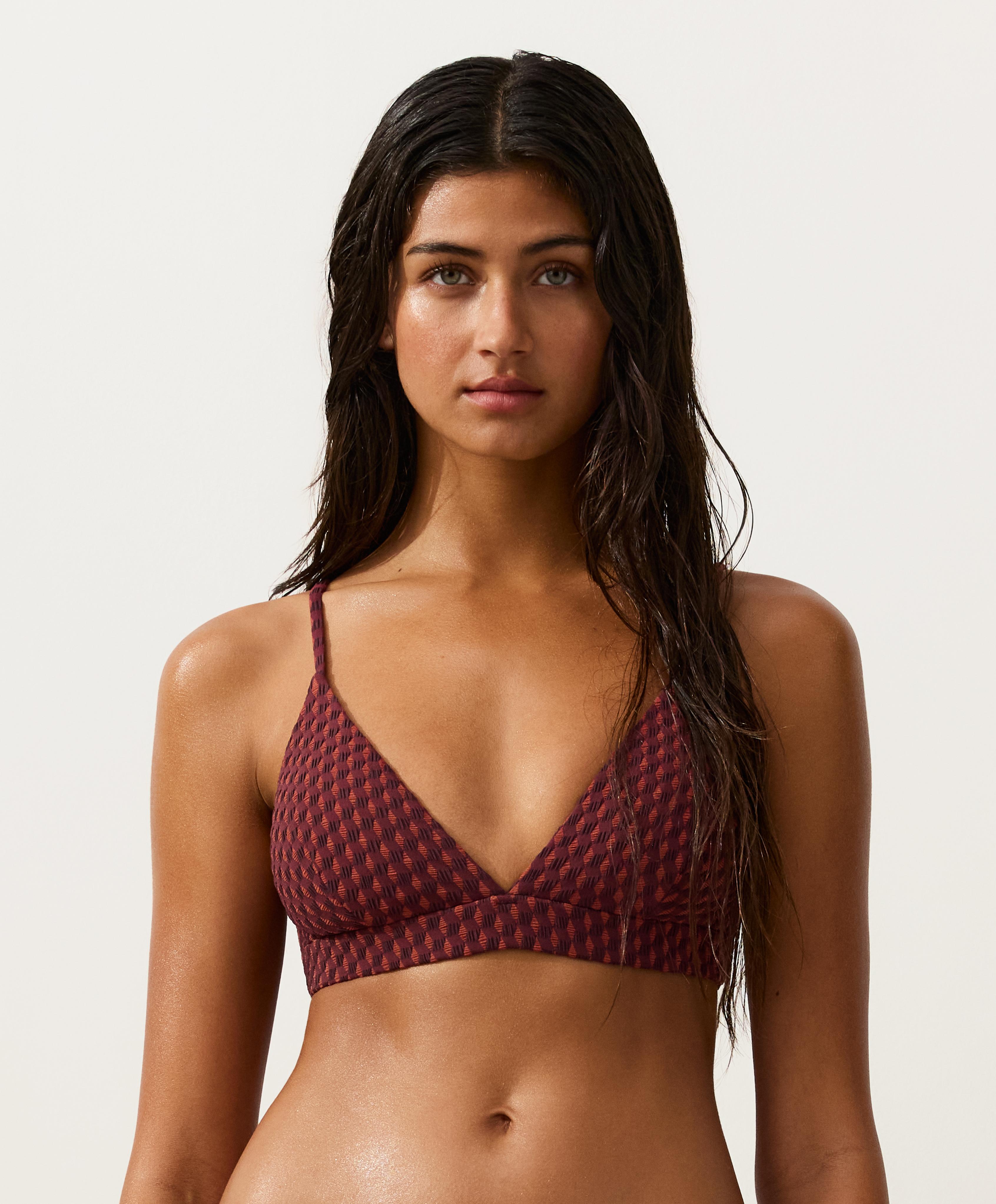 Geometric jacquard triangle bikini top — CHERRY
