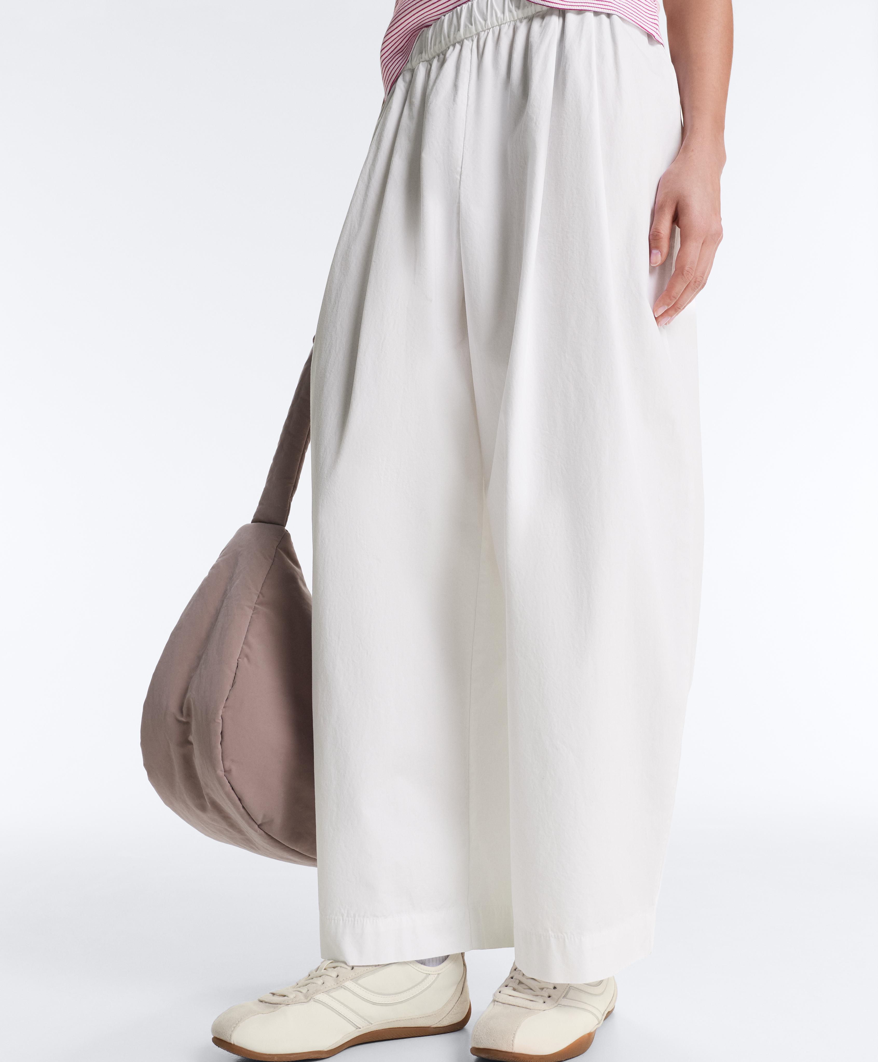 Pleated 100% cotton tapered trousers — WHITE 