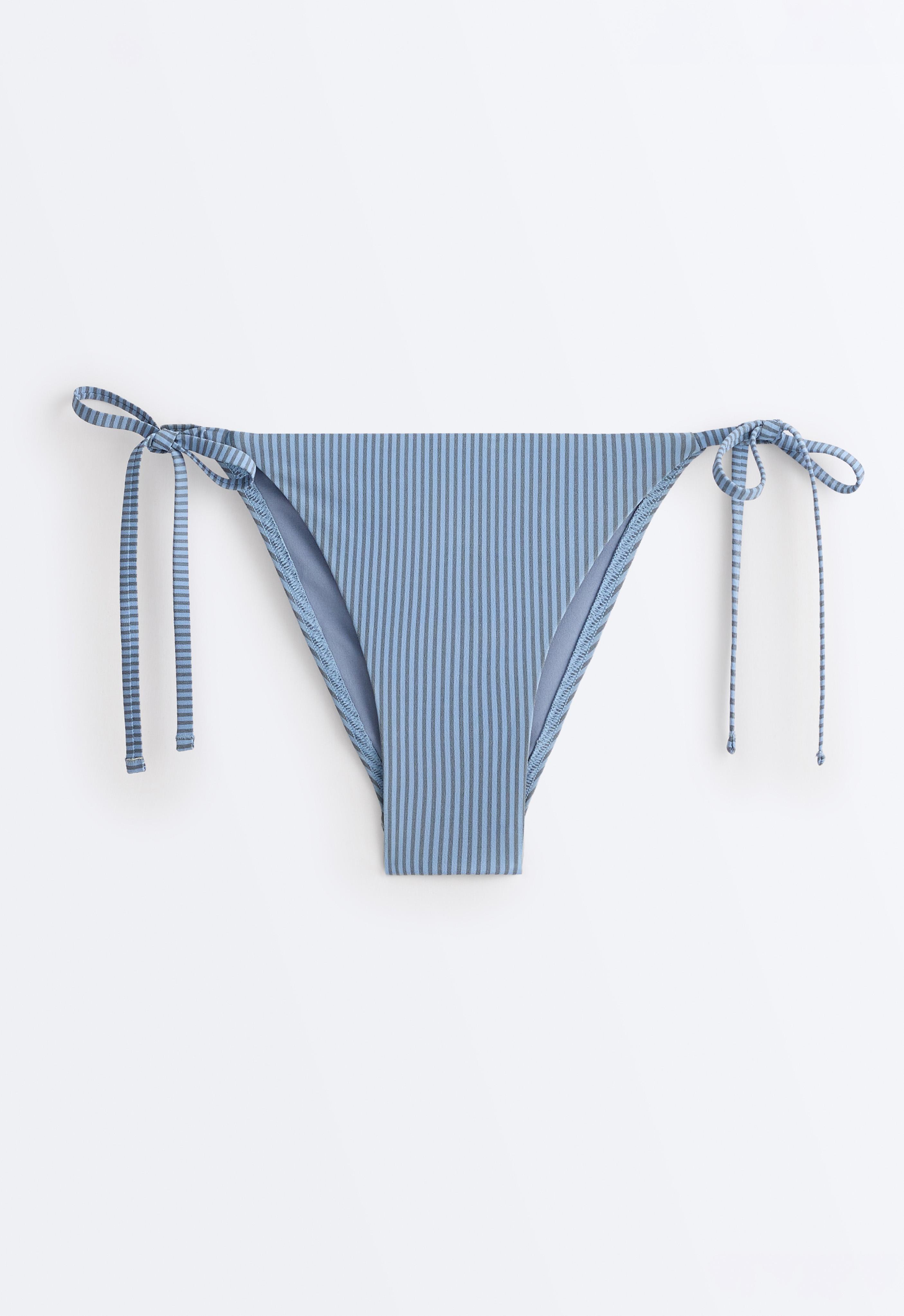 Medium-coverage stripe bikini briefs with ties — SKY BLUE