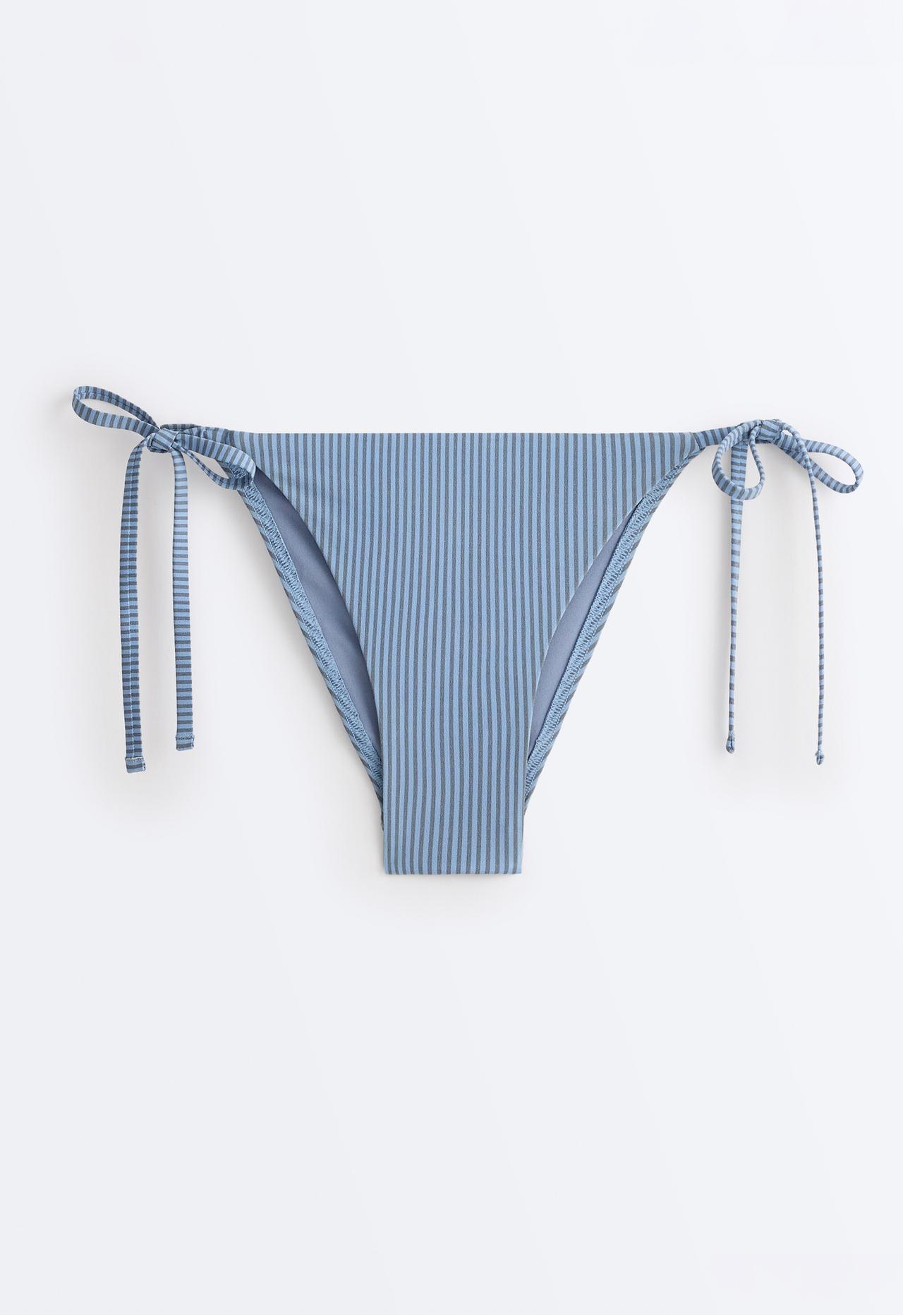 Medium-coverage stripe bikini briefs with ties — SKY BLUE