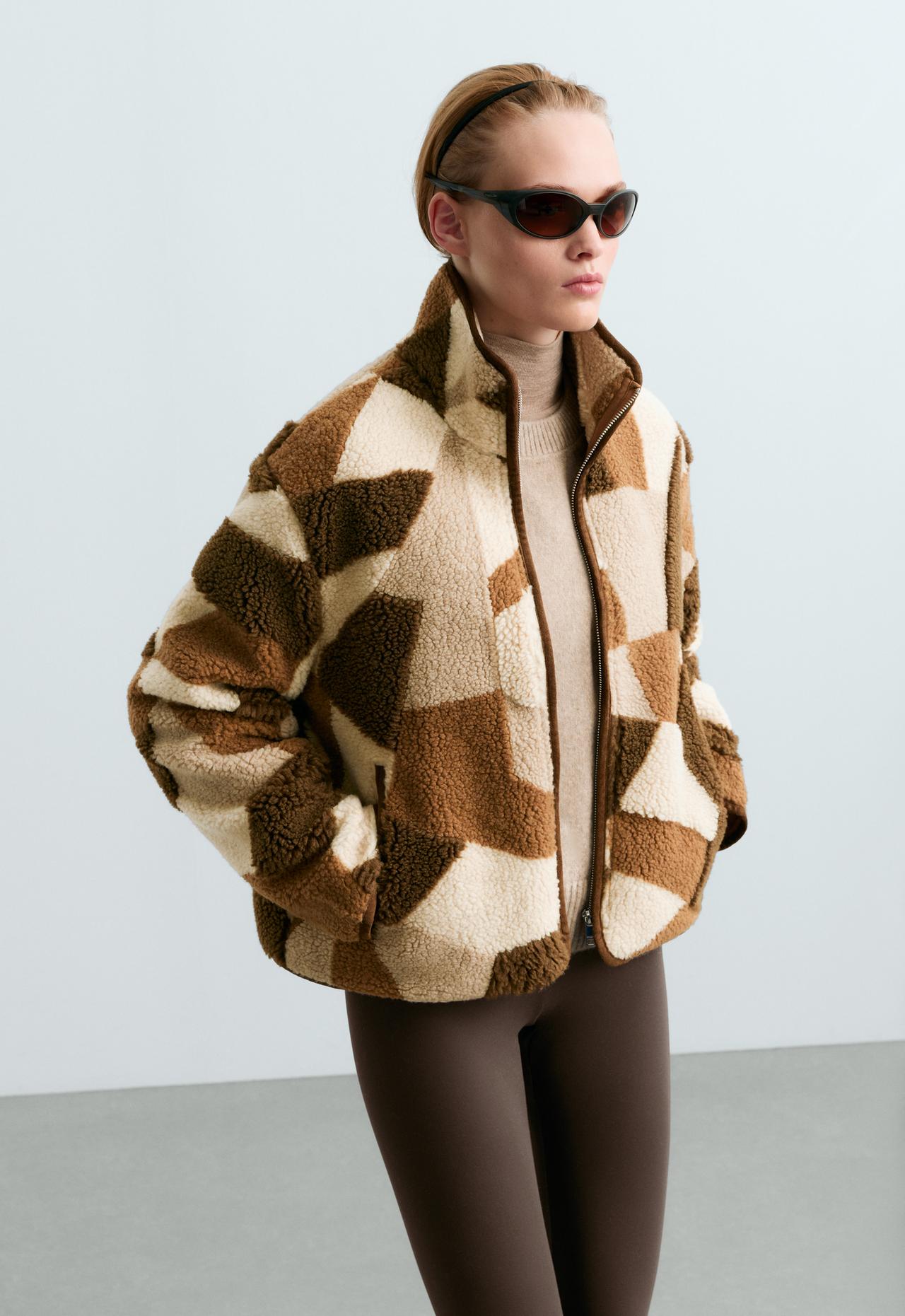 Faux-shearling print jacket — TAN MELANGE