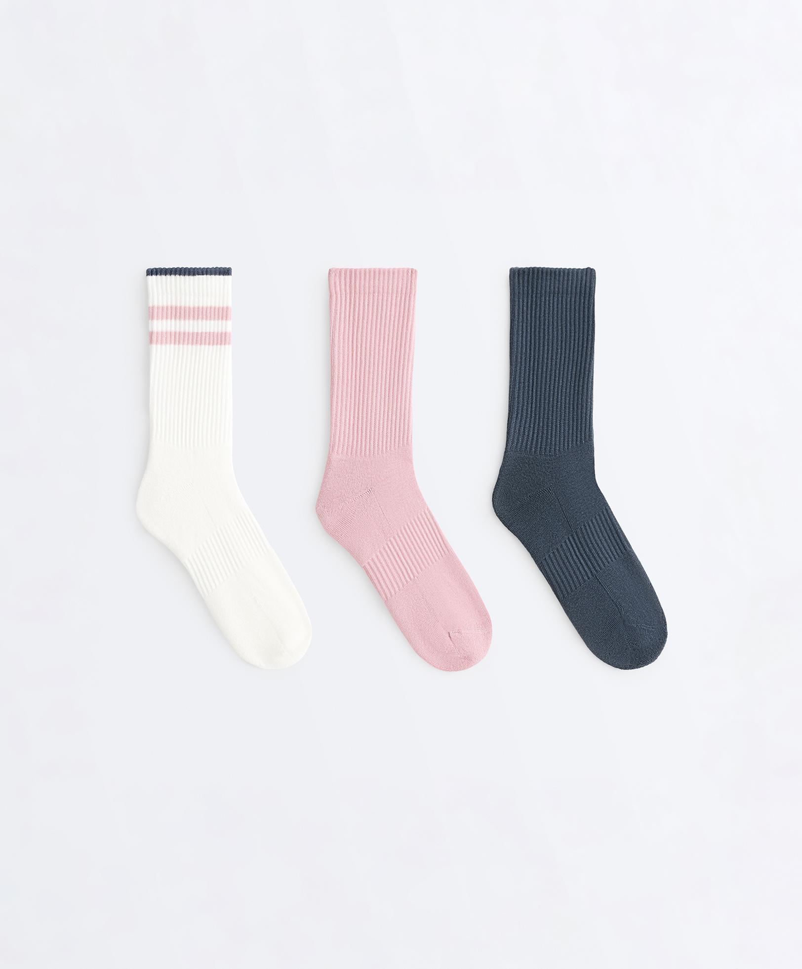 3 pairs of cotton blend classic socks — PALE PINK