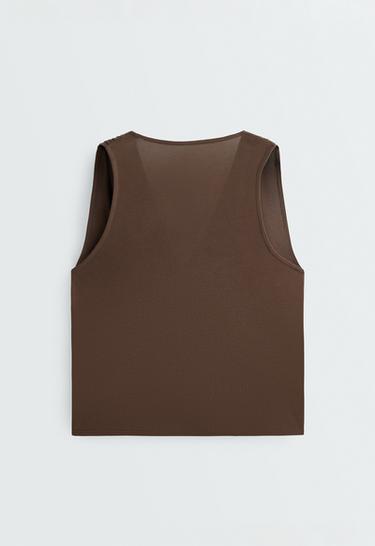 Modal blend crossover sleeveless T-shirt — DARK BROWN 9
