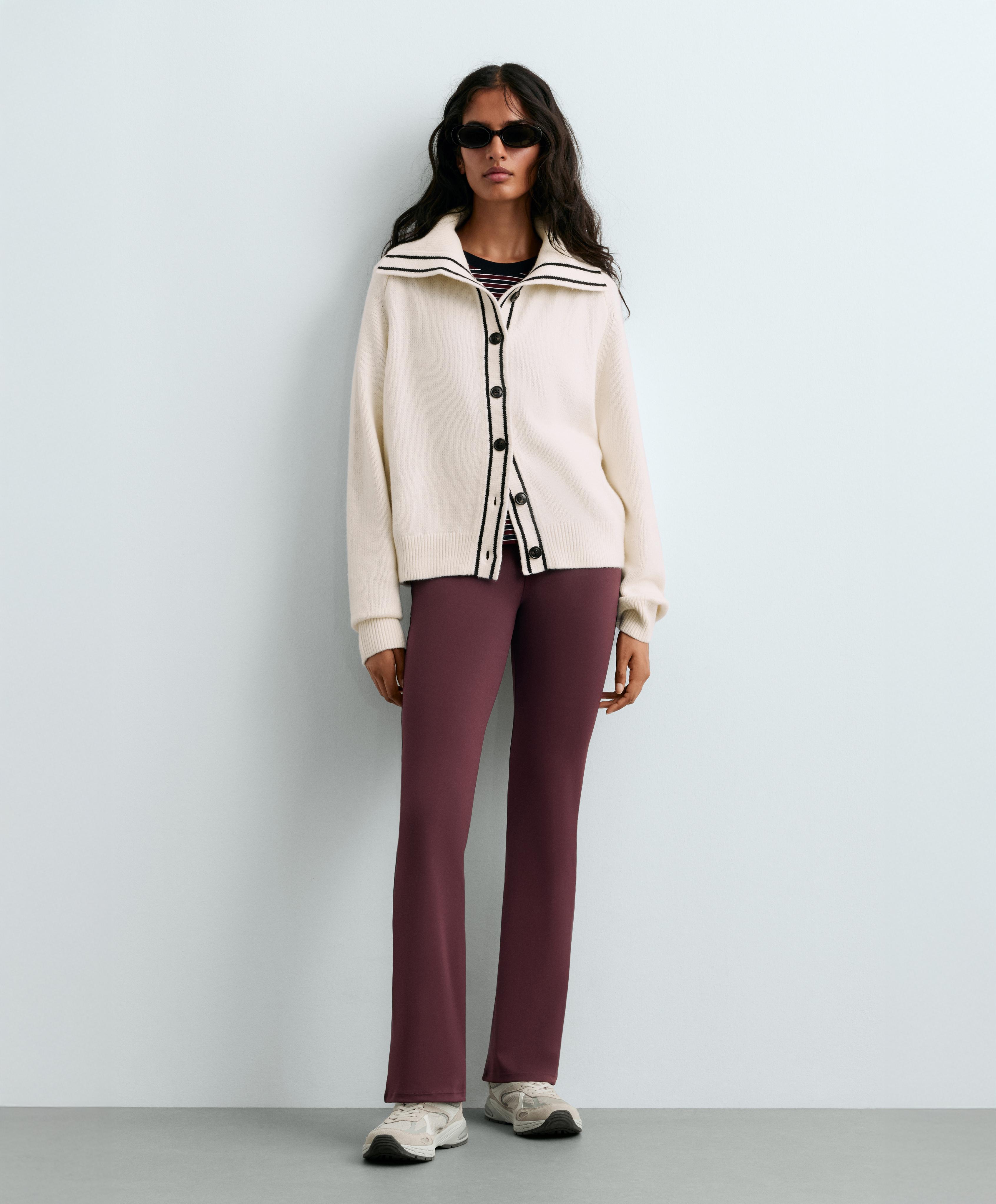 Cotton lapel collar cardigan — PALE ECRU