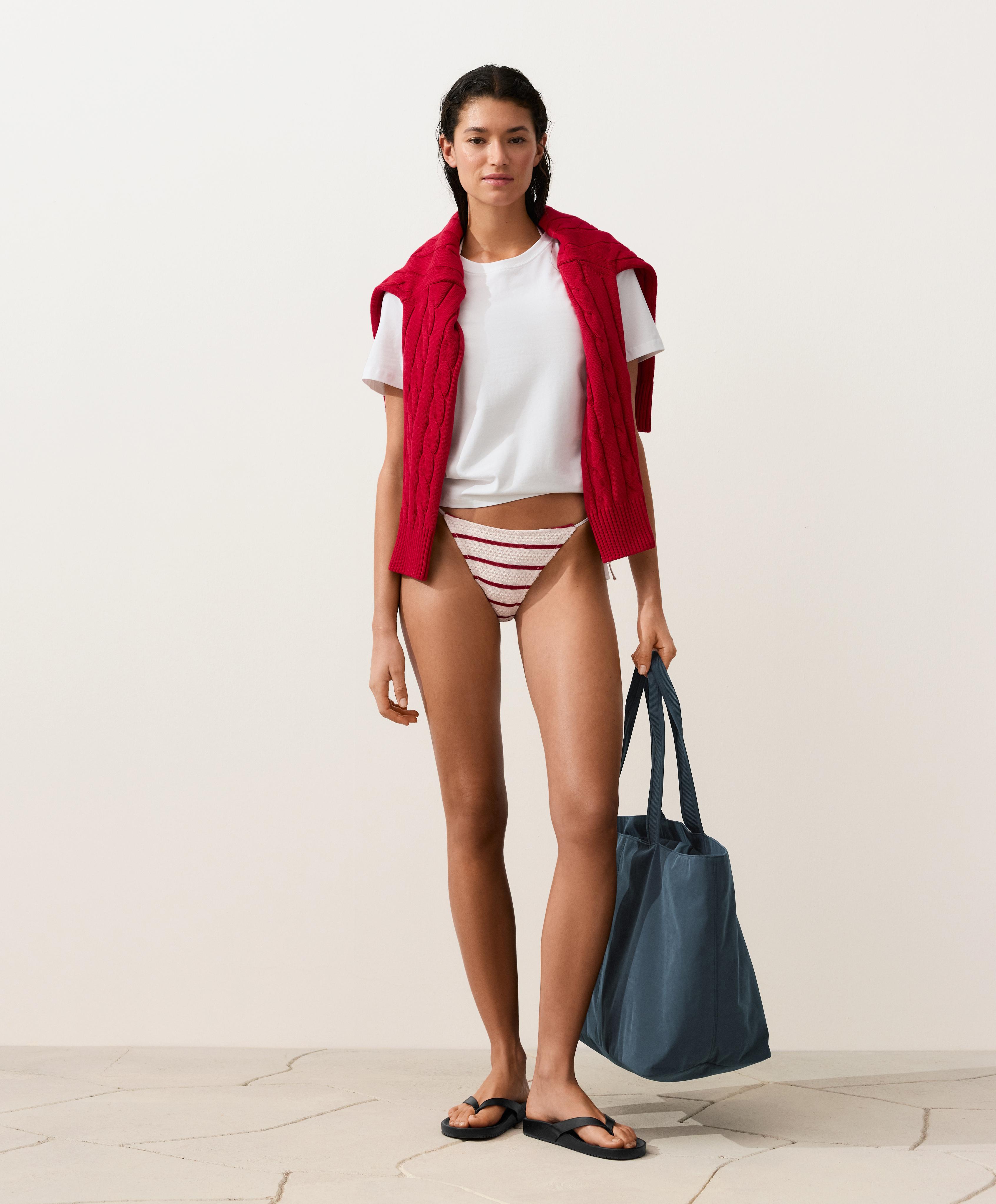 Medium-coverage stripe crochet bikini briefs