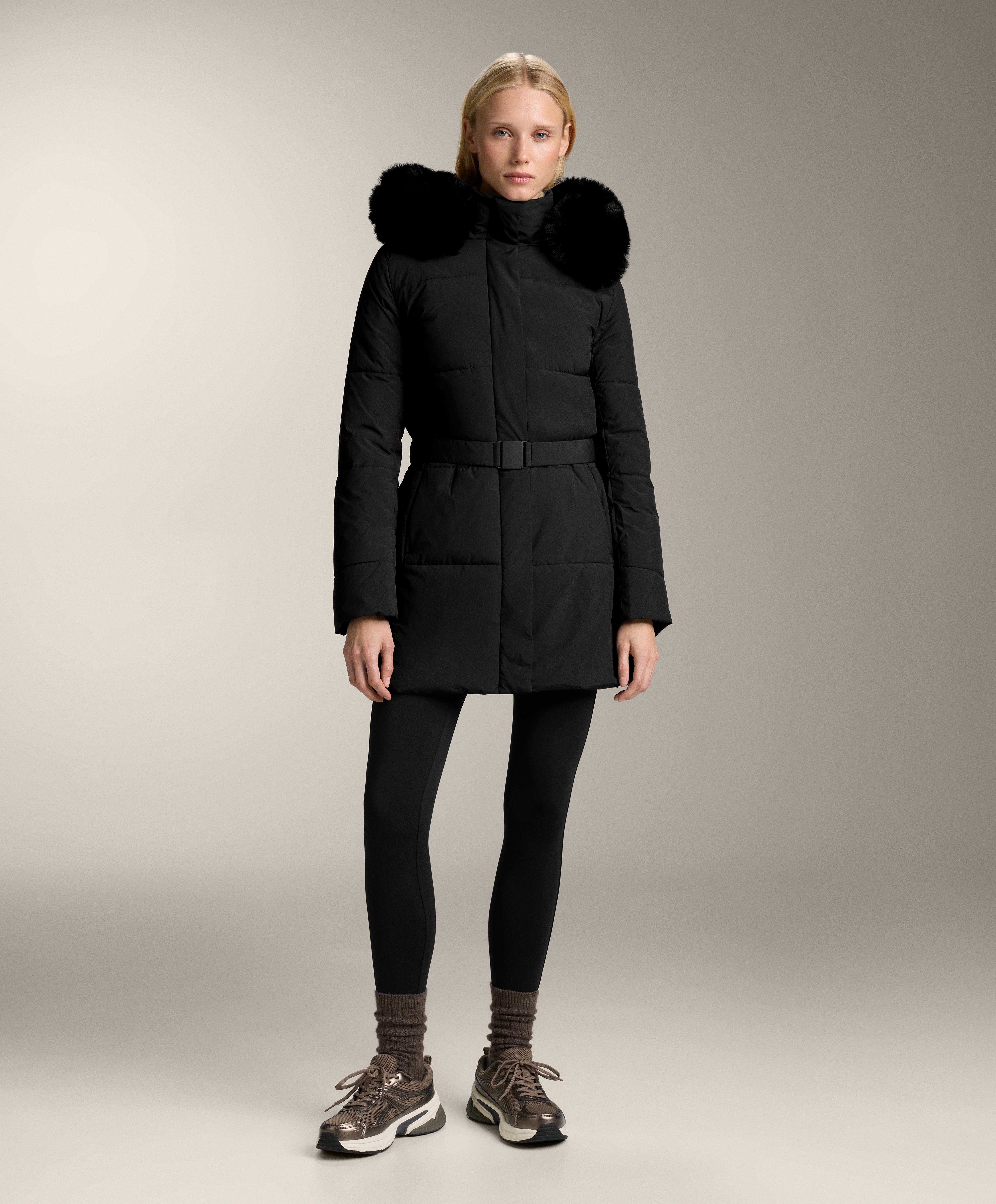 Water-repellent Primaloft® padded midi jacket — BLACK