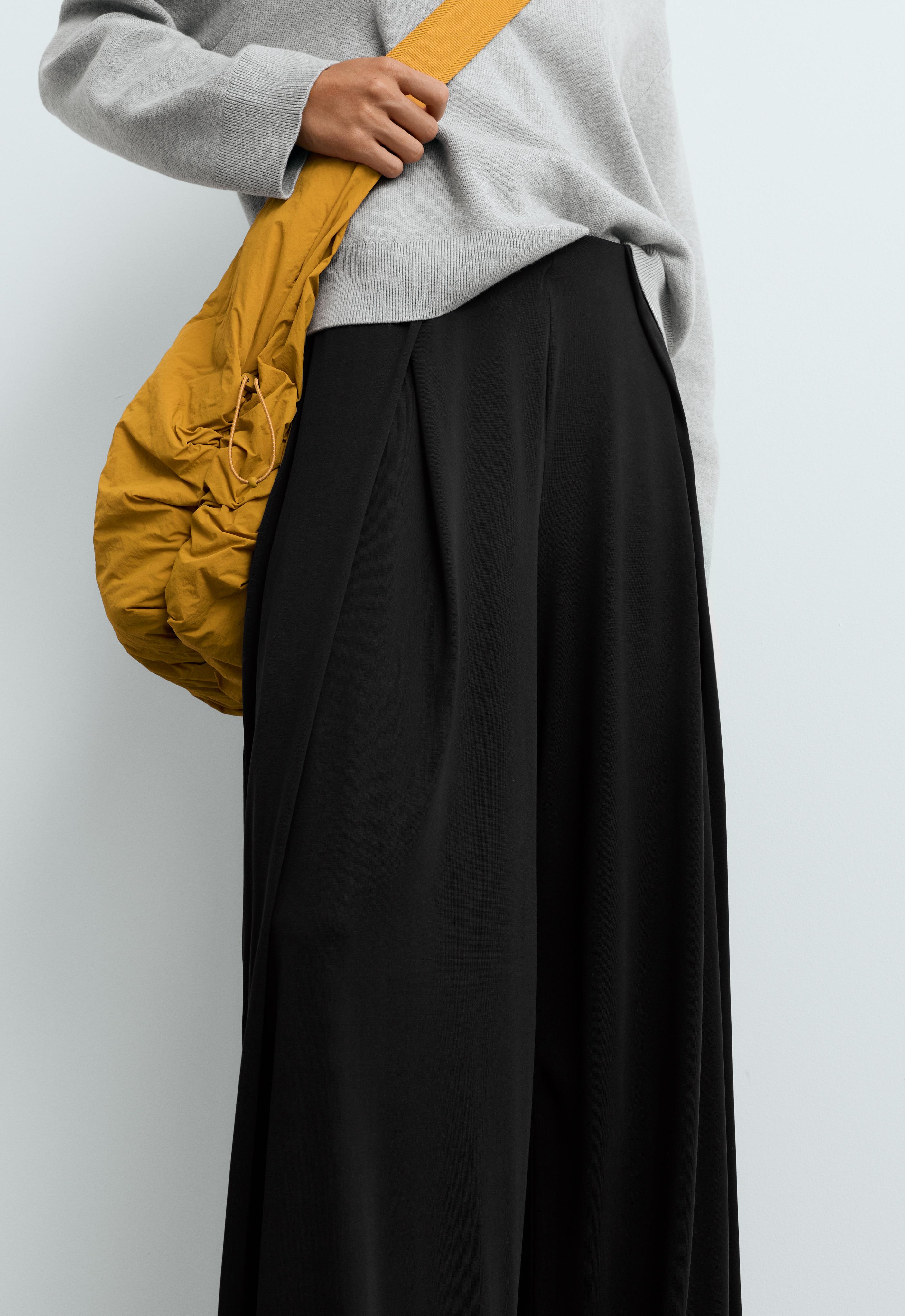 Modal blend straight-leg trousers with side pleat — BLACK