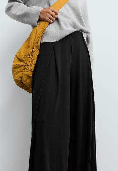 Modal blend straight-leg trousers with side pleat — BLACK 4