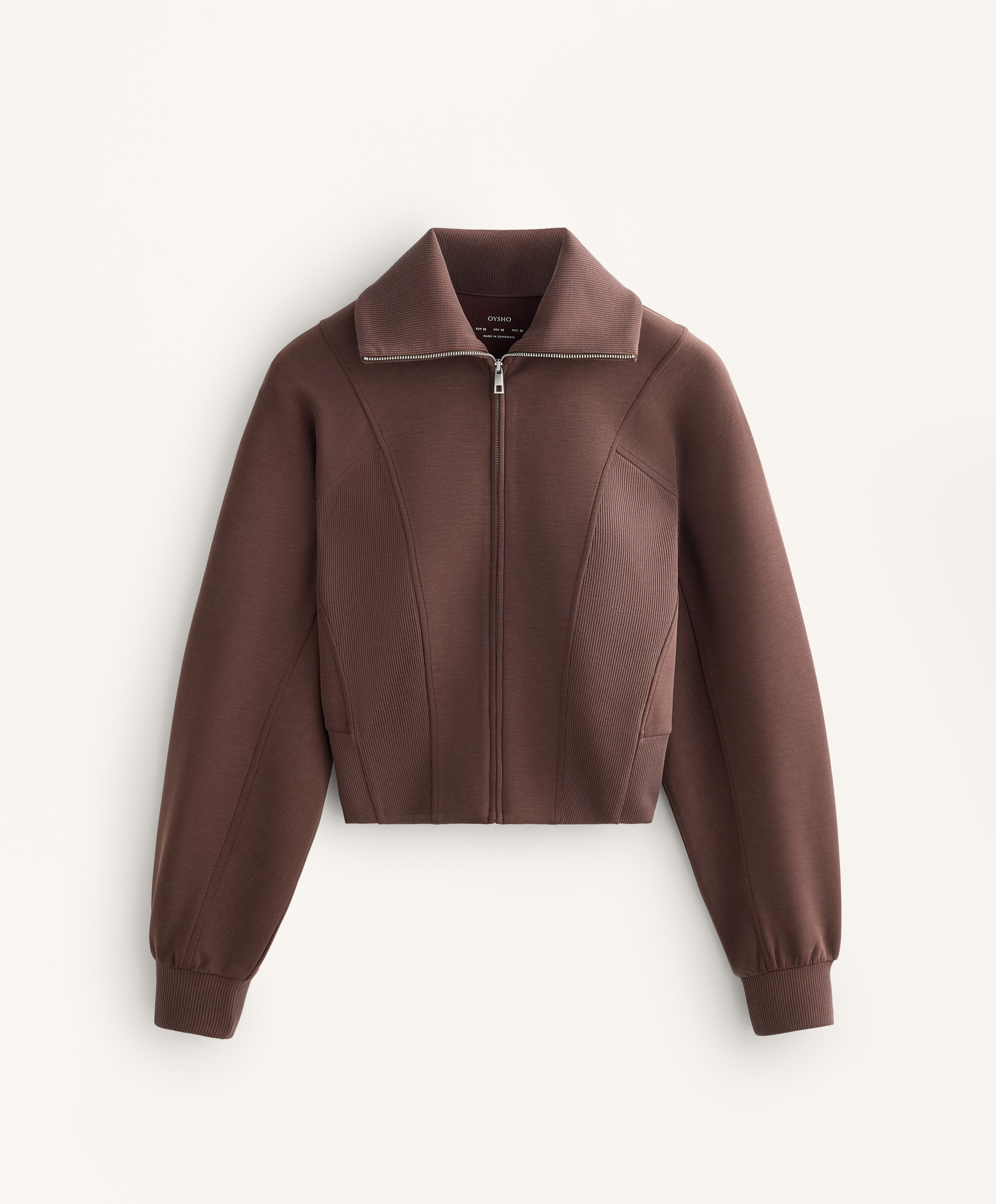 Brushed rib jacket with modal — BROWN