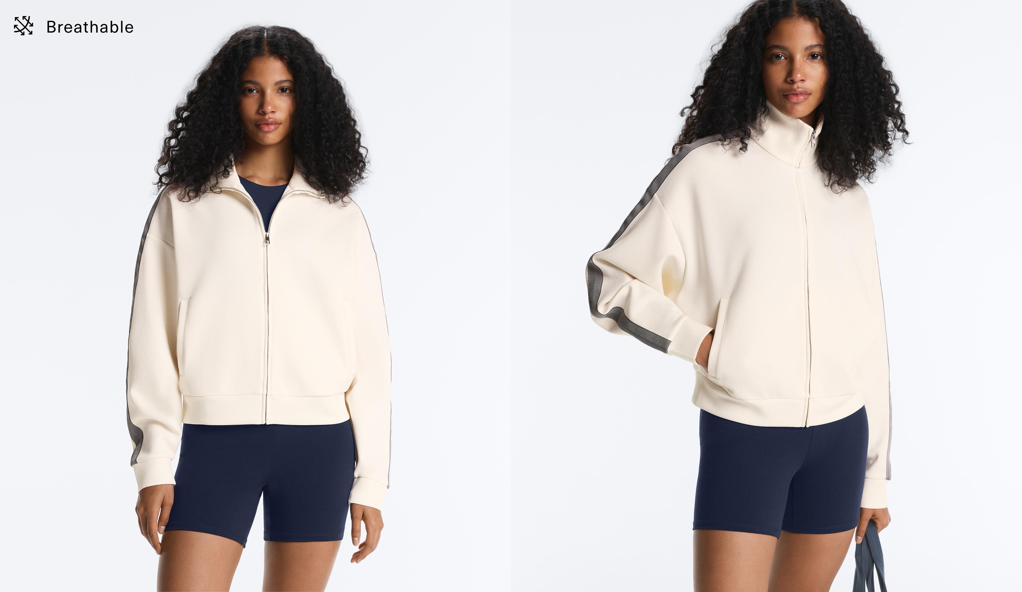 Herringbone side tape piqué cotton jacket — PALE ECRU