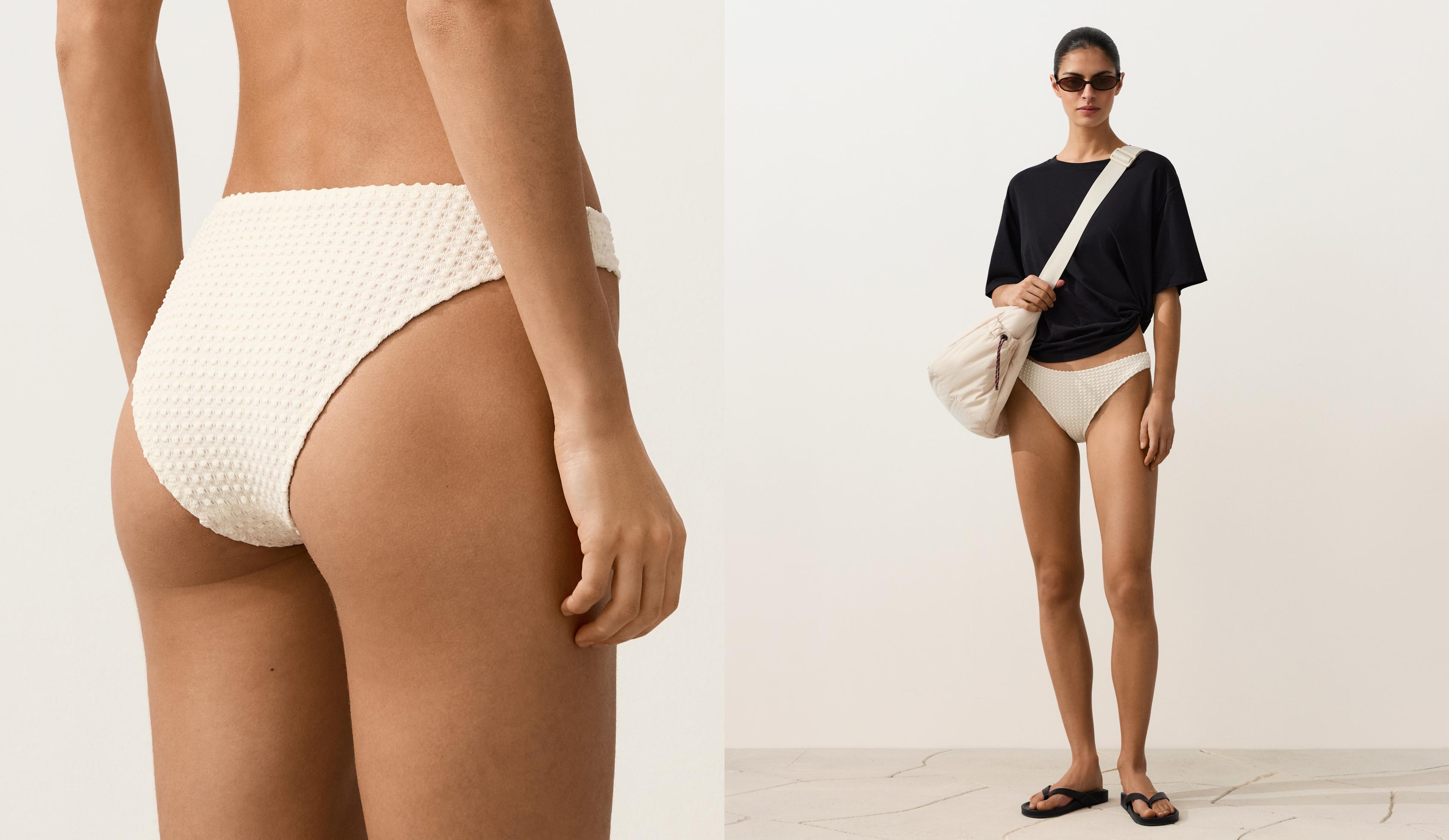 Bubble-texture crochet classic bikini briefs — ECRU
