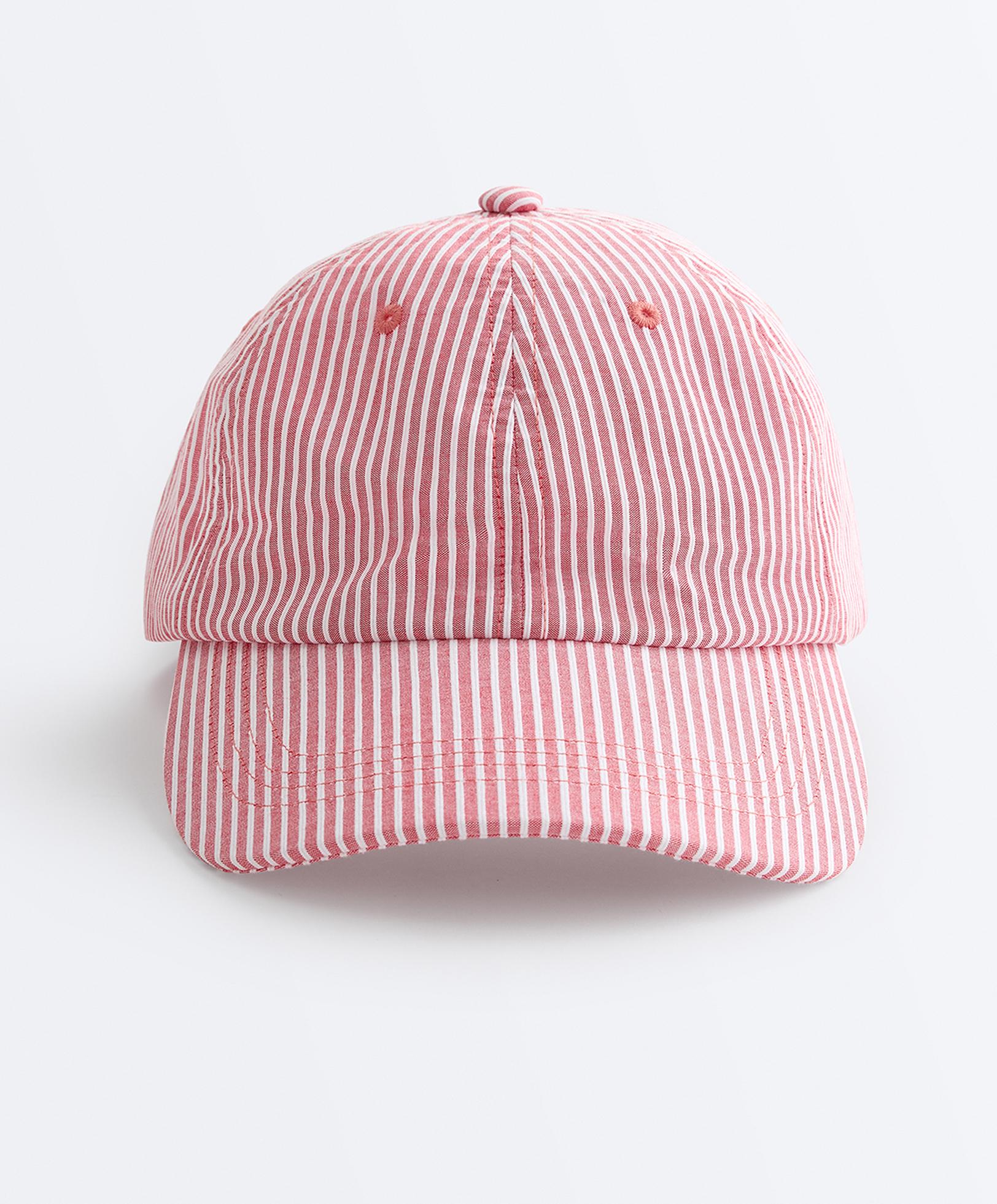 100% cotton striped cap — RED