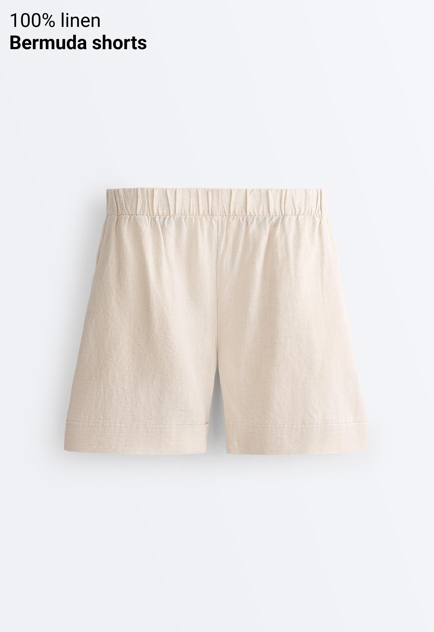 100% linen Bermuda shorts — SAND MELANGE