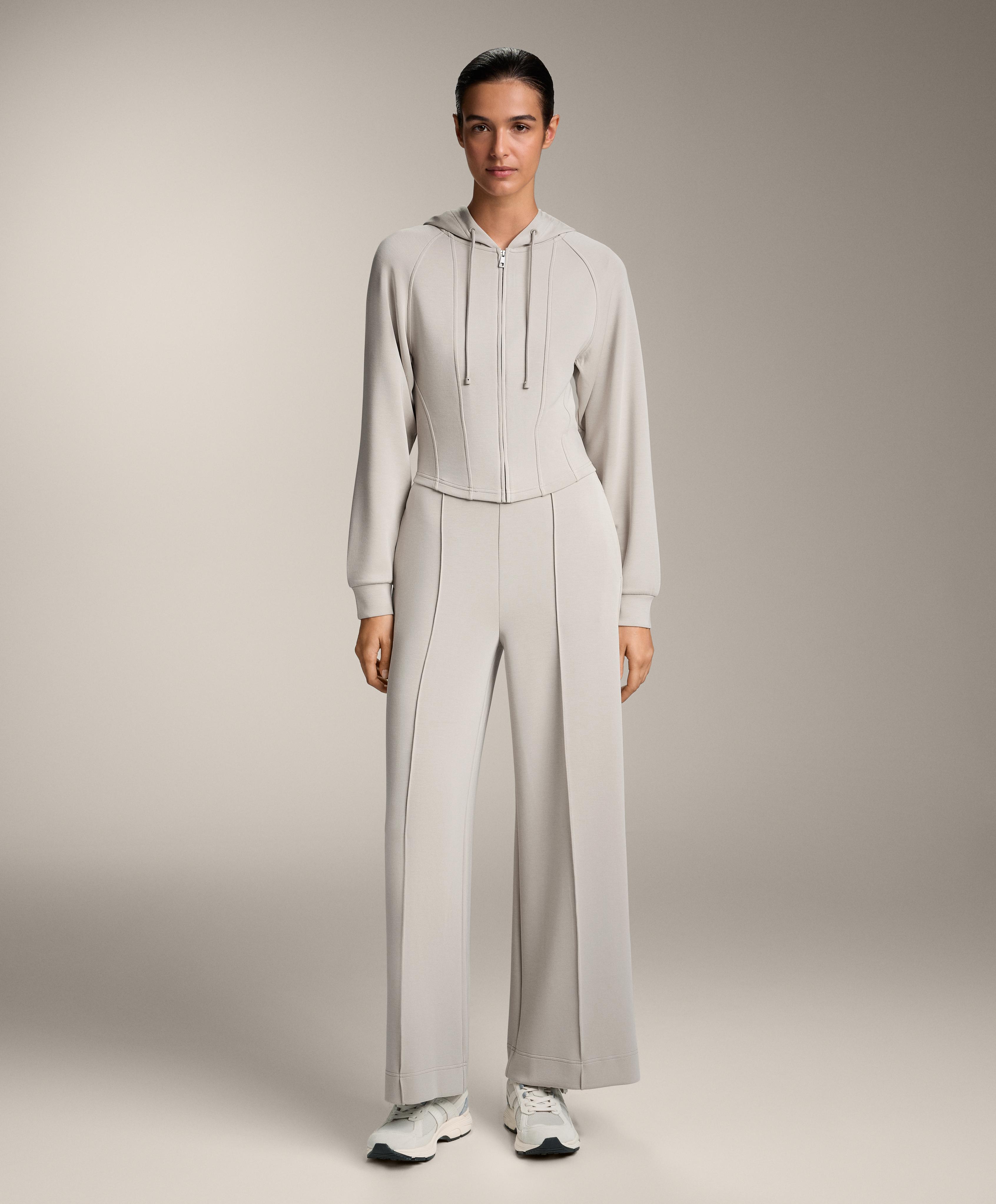Total look drept cu cusătură pe mijloc din modal de culoare ecru