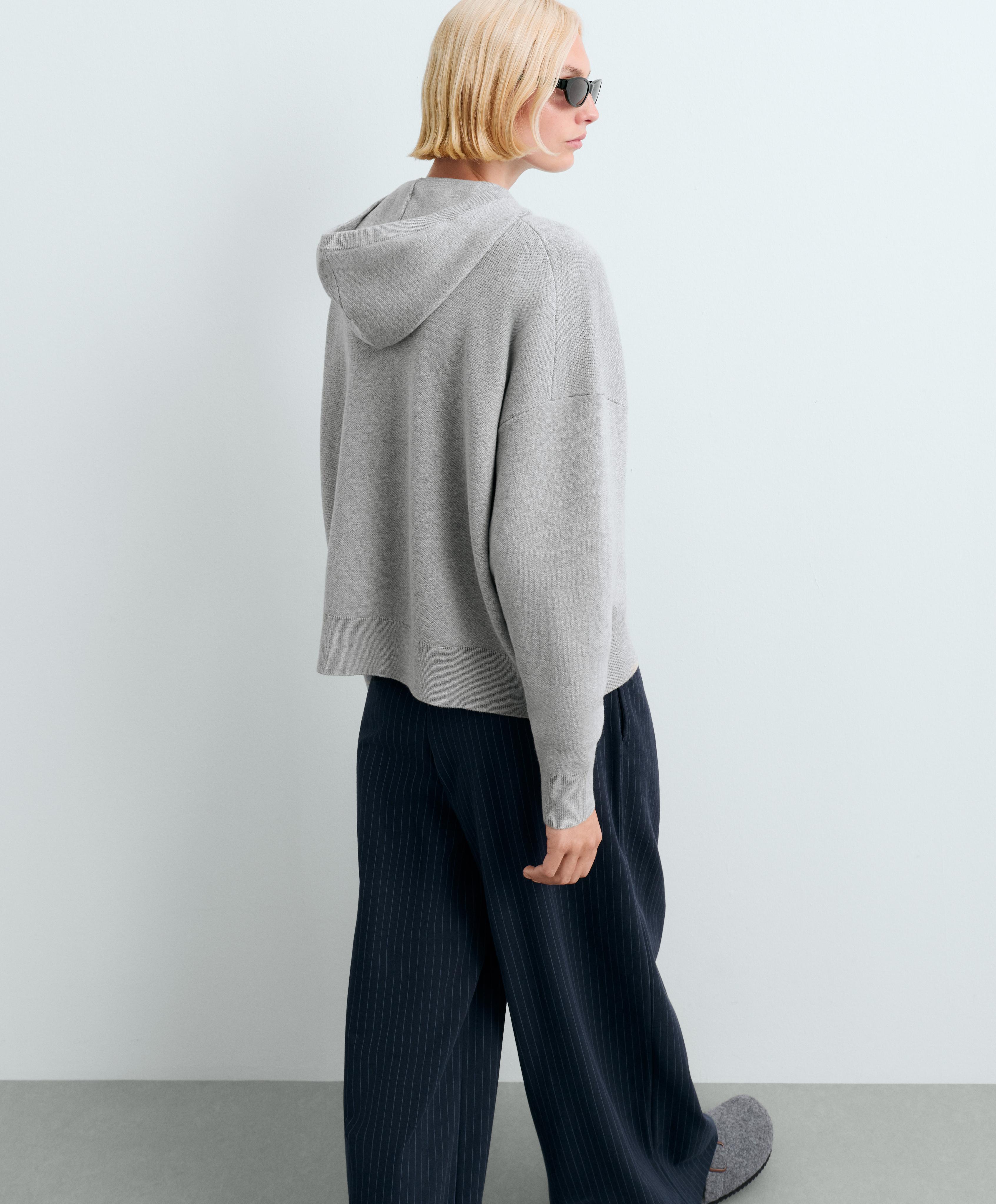 Cotton-blend knit hoodie — PALE GREY