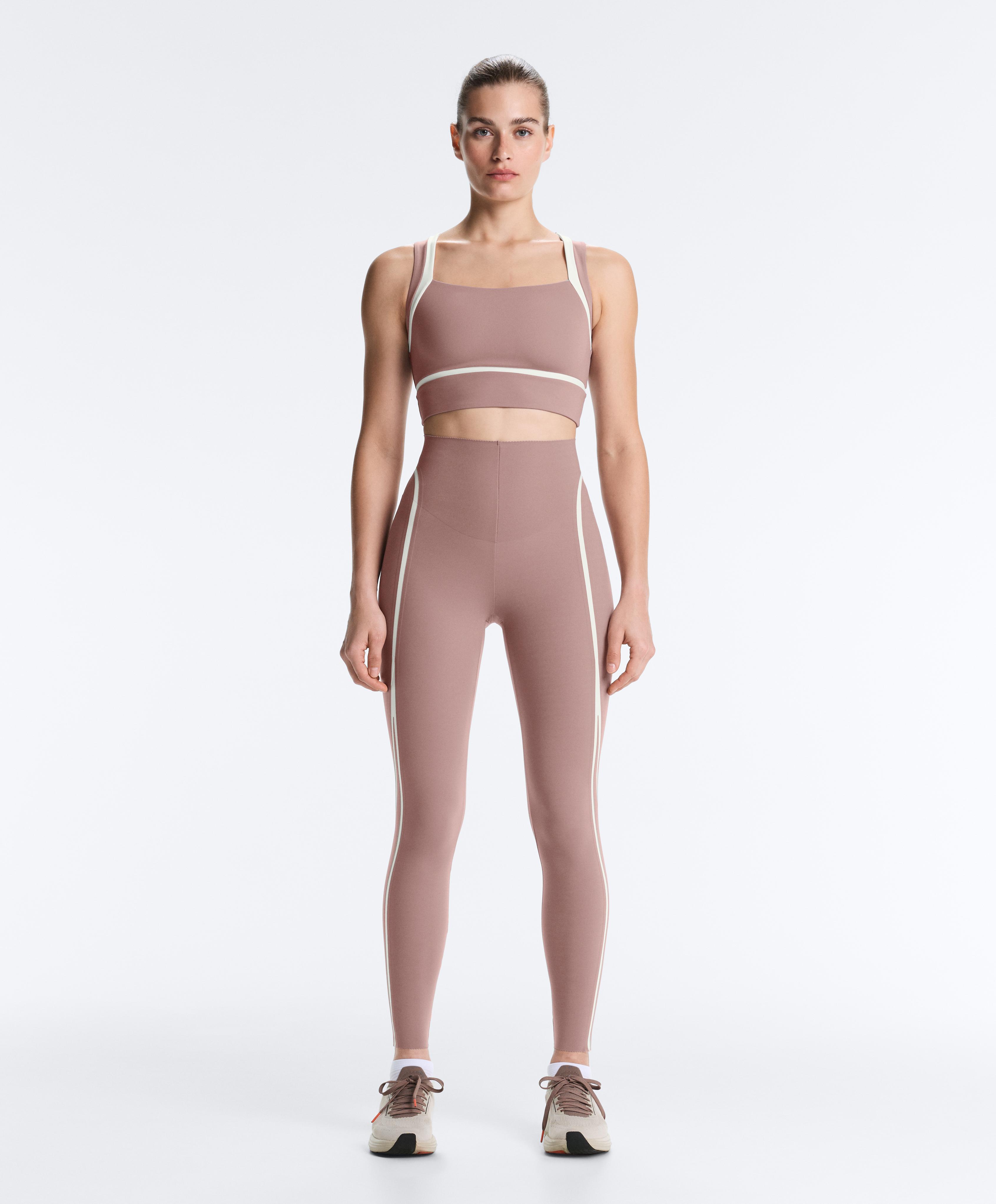 High-rise compressive core-control ankle-length leggings with contrast details