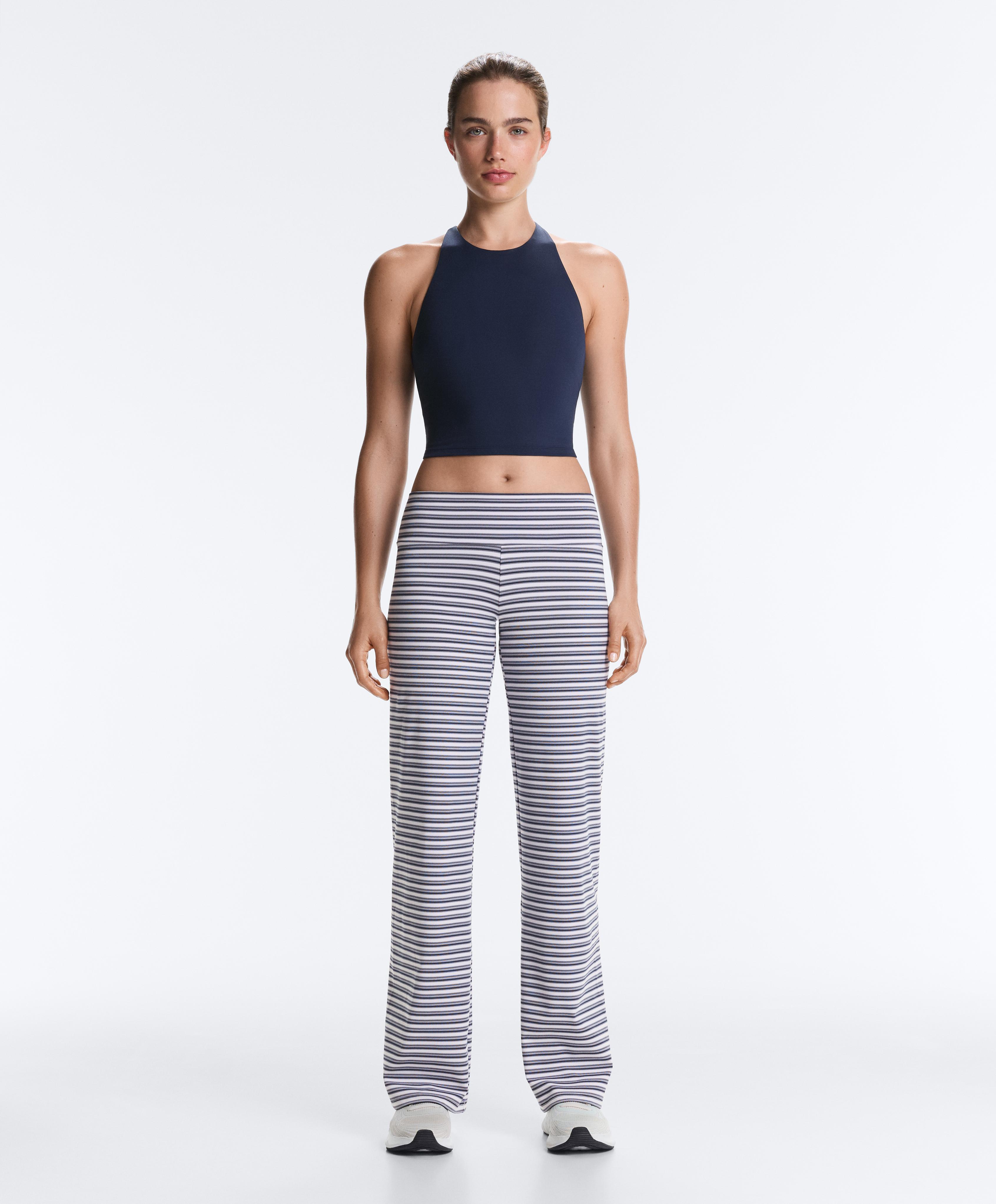 High-rise Comfortlux striped straight-leg trousers — NAVY BLUE