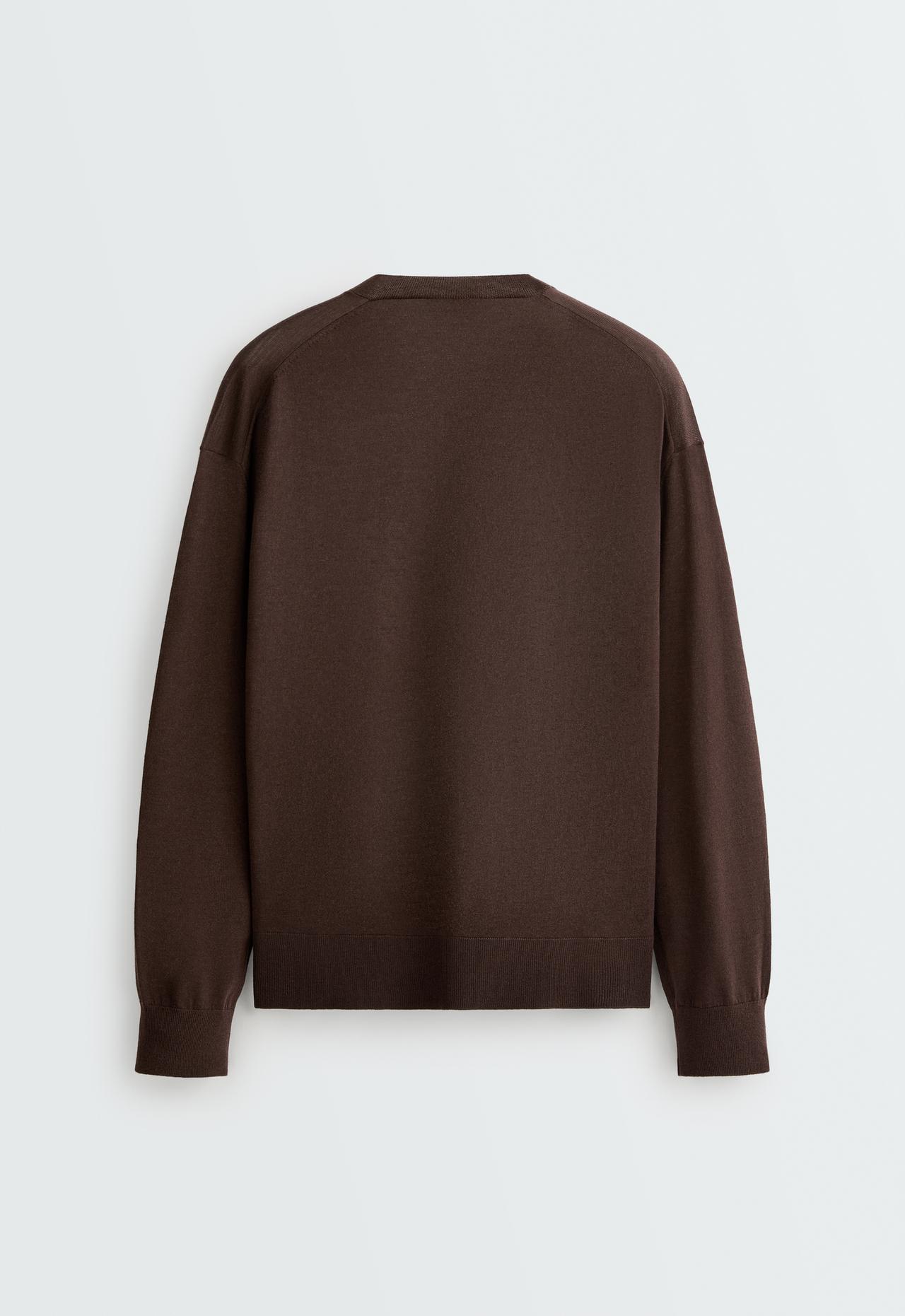 100% Merino wool knit jumper — DARK REDDISH‑BROWN