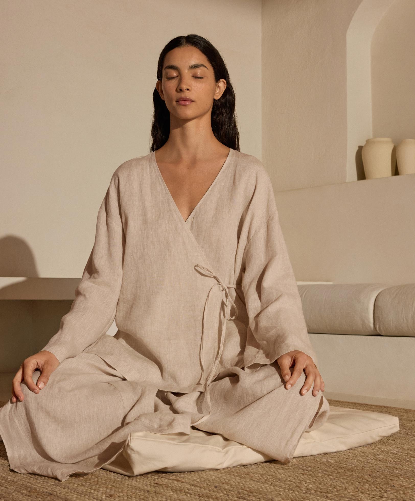 100% linen side tie kimono shirt