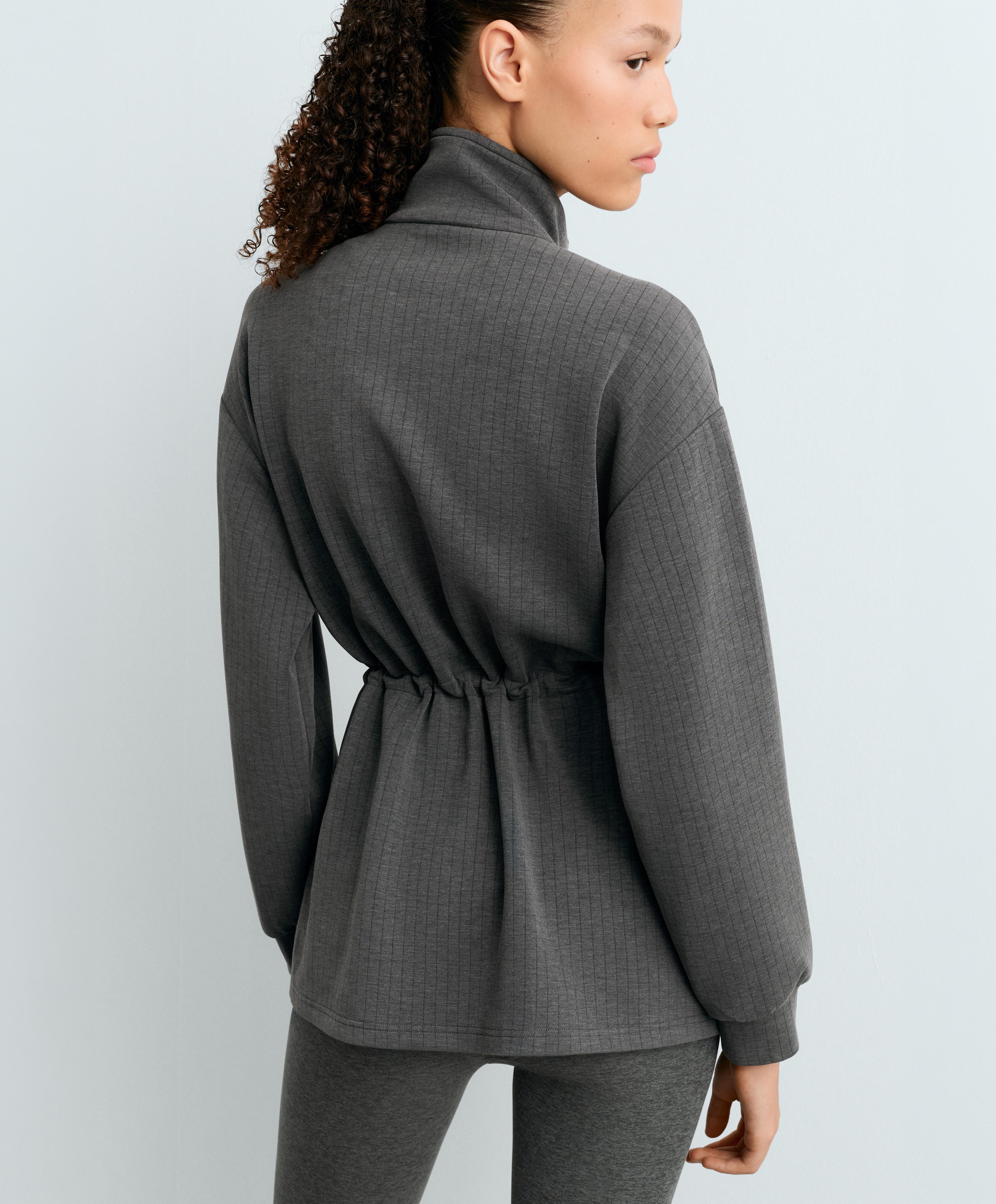 Long Soft-Touch Modal Jacket in Pinstripe — ASPHALT GREY