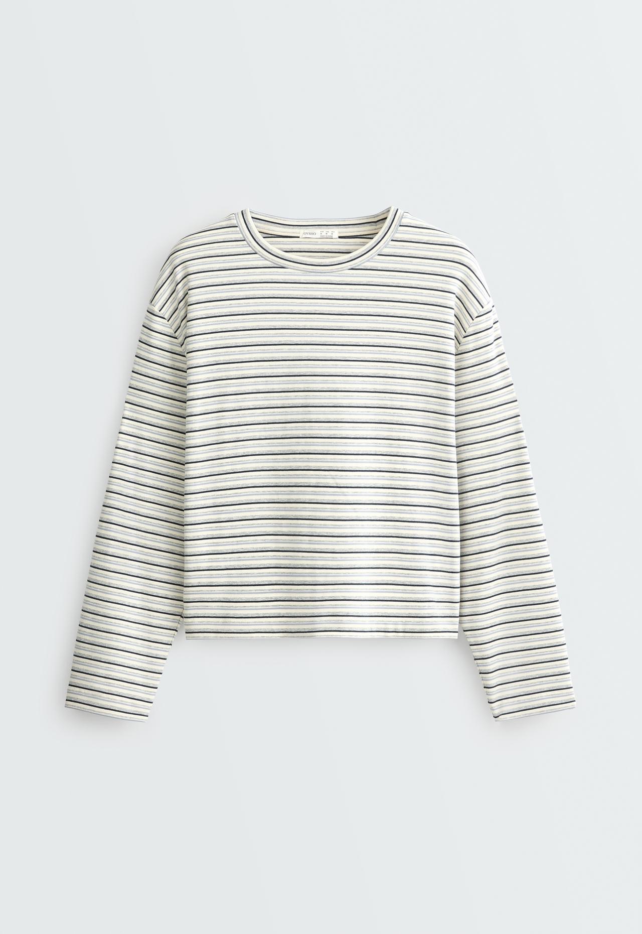 Relaxed long-sleeved cotton-blend striped t-shirt — PALE GREY